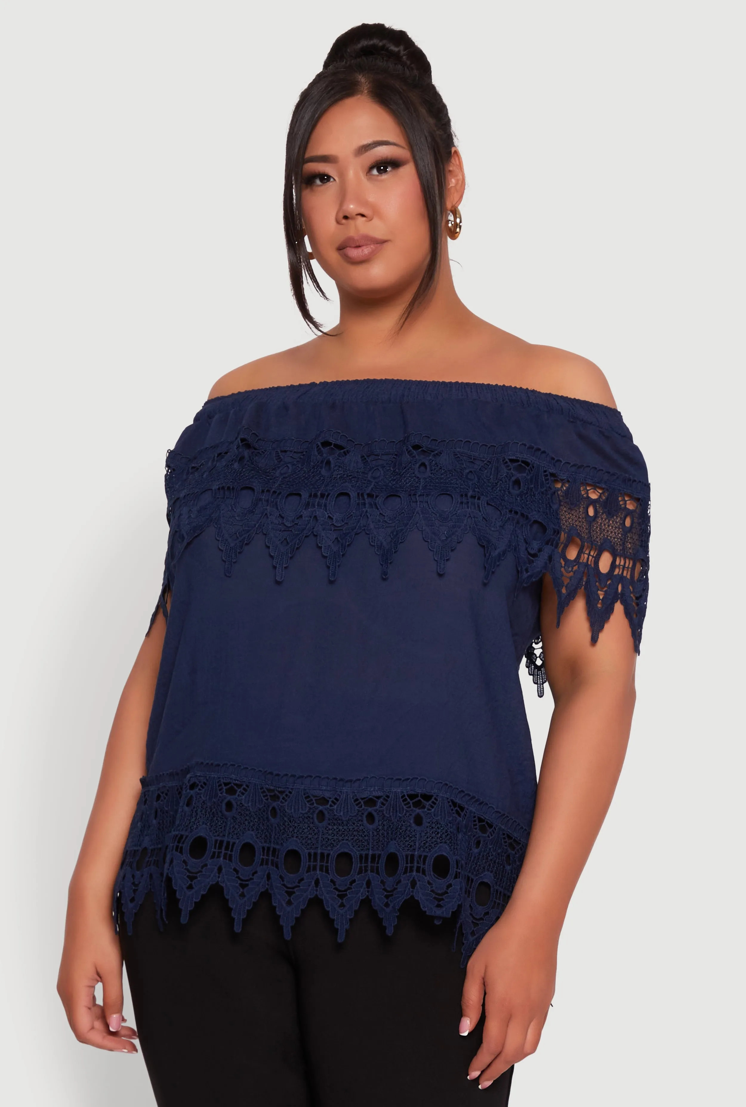 Plus Size Crochet Trim Off the Shoulder Blouse sold by Rainbow product image thumbnail 2