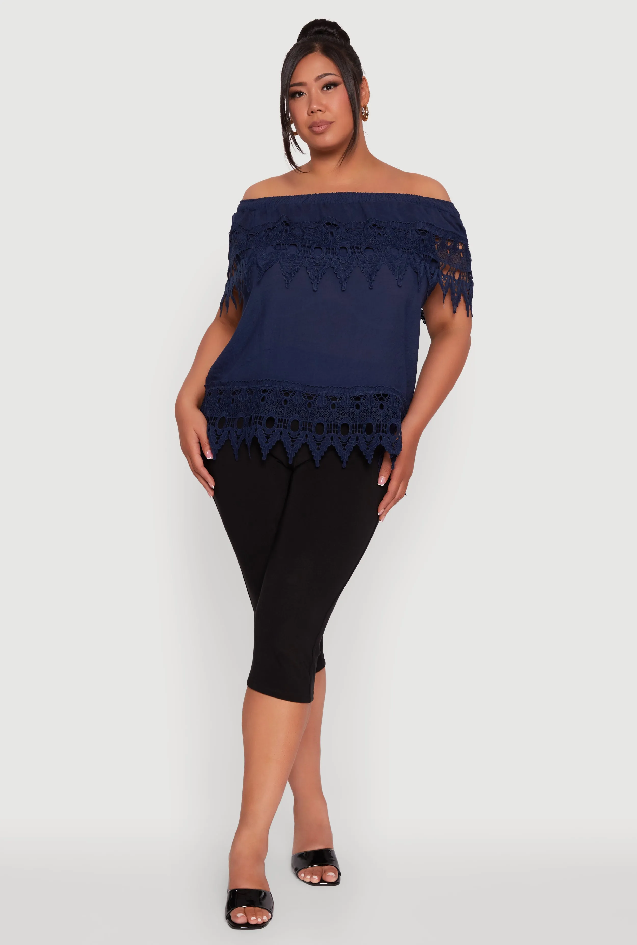 Plus Size Crochet Trim Off the Shoulder Blouse sold by Rainbow