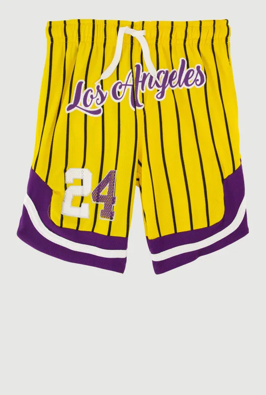 Little Boys Striped Graphic Basketball Shorts sold by Rainbow