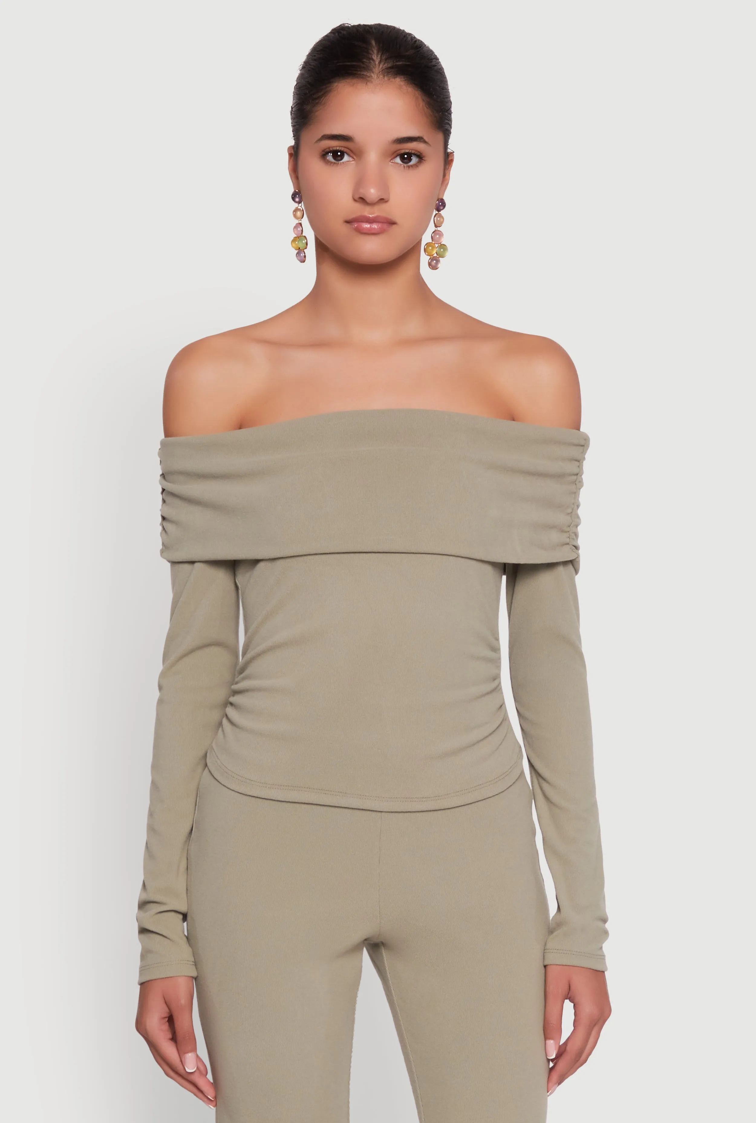 Haute Monde Fold Over Off The Shoulder Top sold by Rainbow