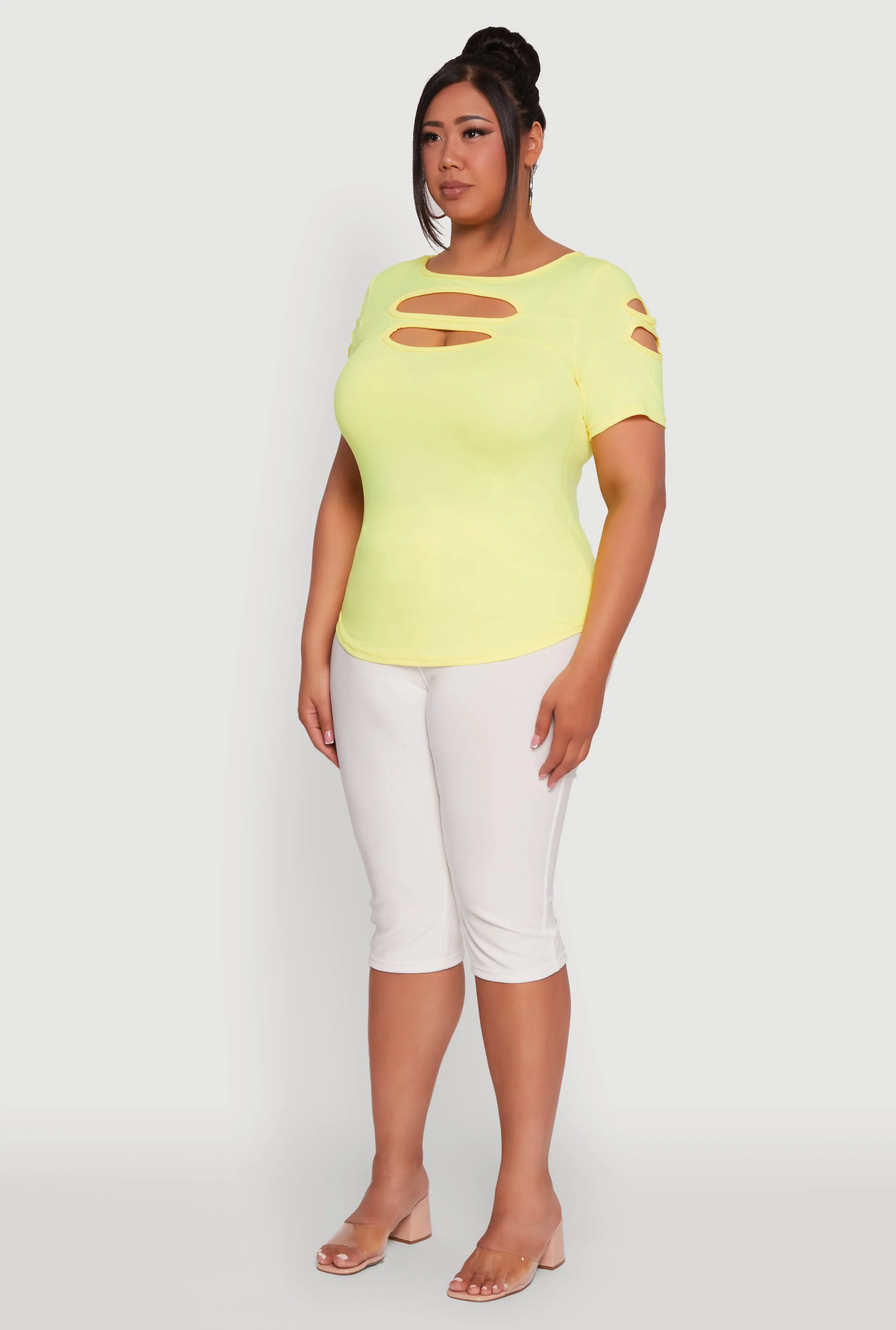 Plus Size Solid Double Keyhole Crew Neck T-Shirt sold by Rainbow product image thumbnail 5
