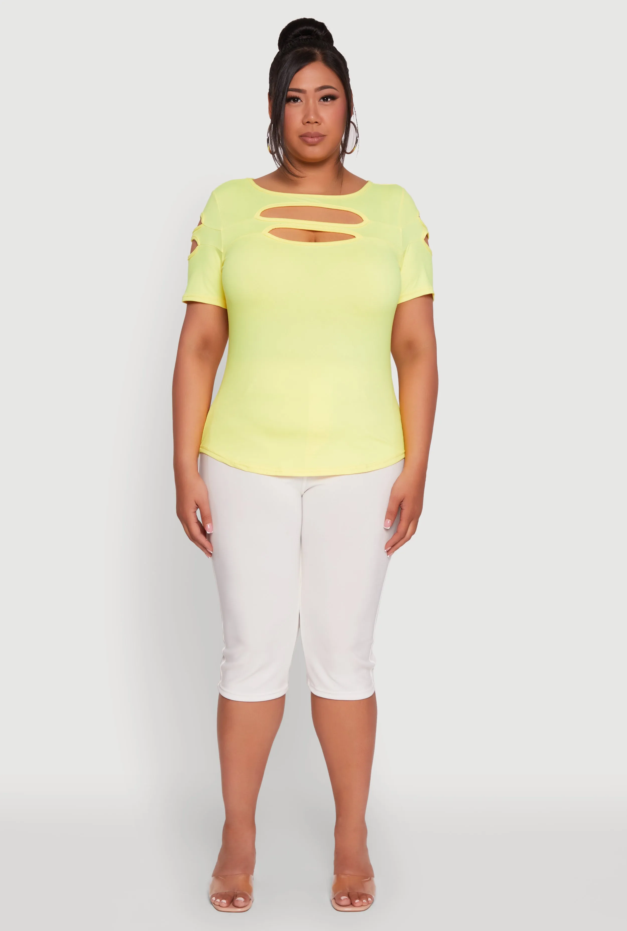 Plus Size Solid Double Keyhole Crew Neck T-Shirt sold by Rainbow product image thumbnail 3