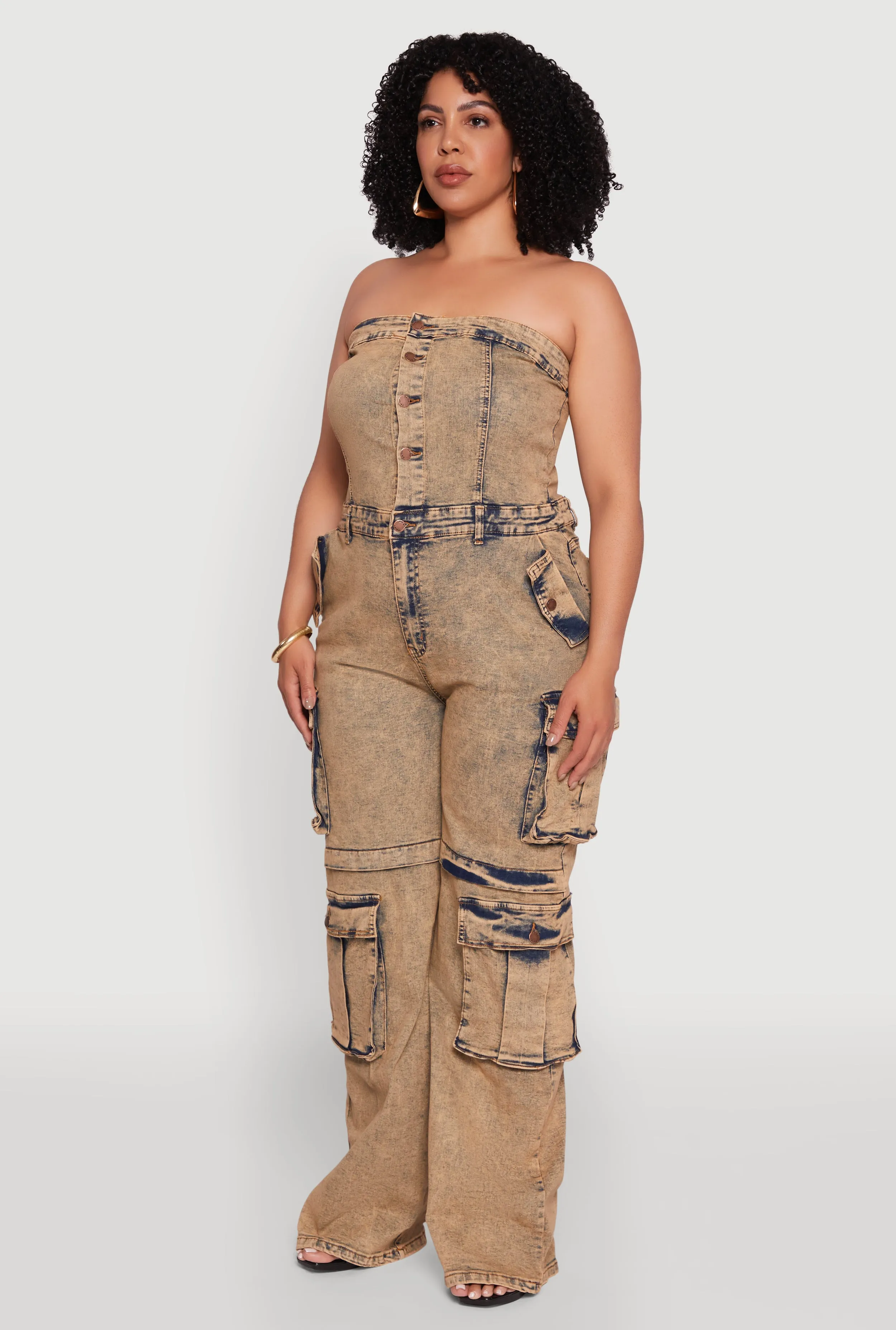 Plus Size Daisy Acid Wash Denim Tube Utility Jumpsuit sold by Rainbow product image thumbnail 3