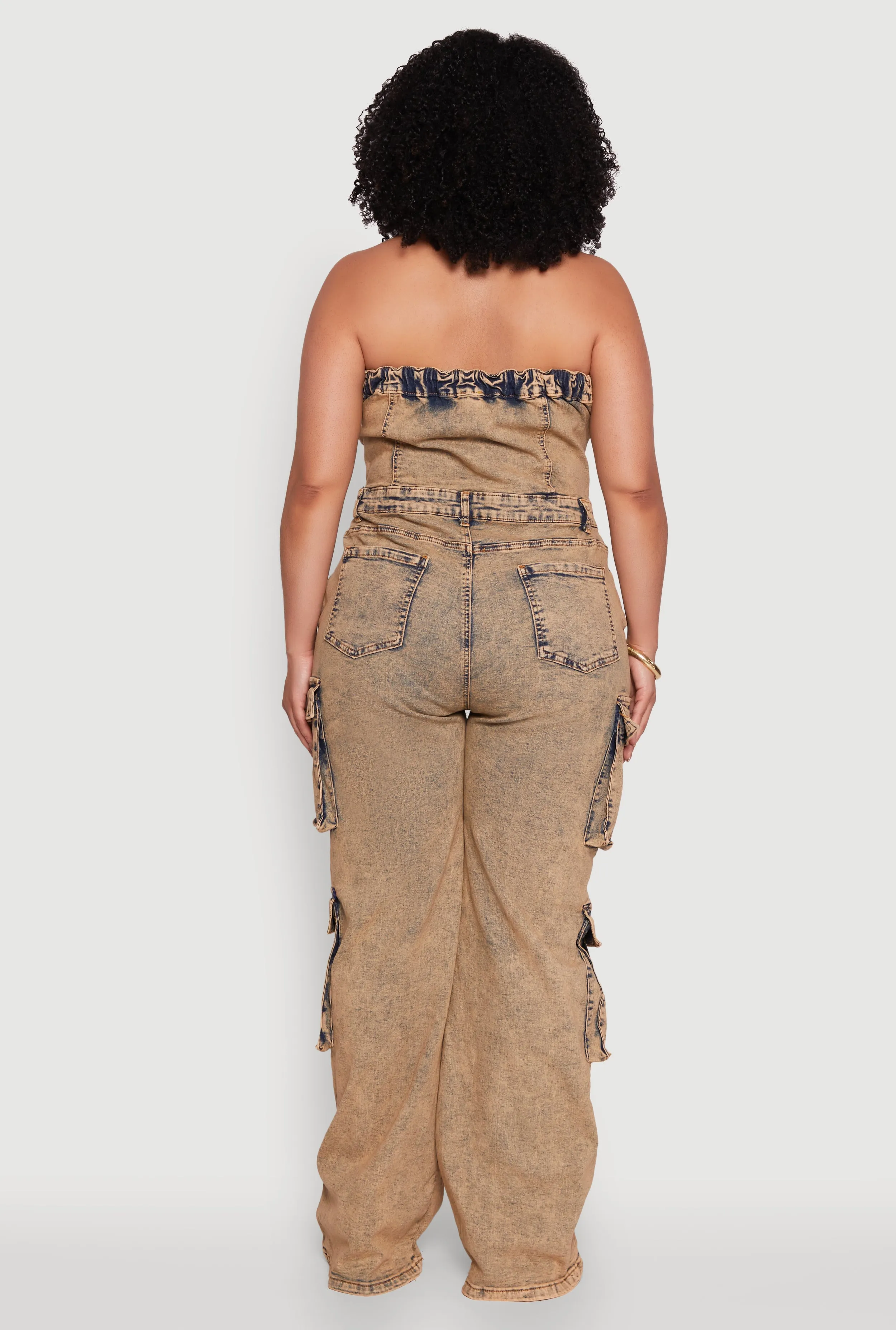 Plus Size Daisy Acid Wash Denim Tube Utility Jumpsuit sold by Rainbow product image thumbnail 5