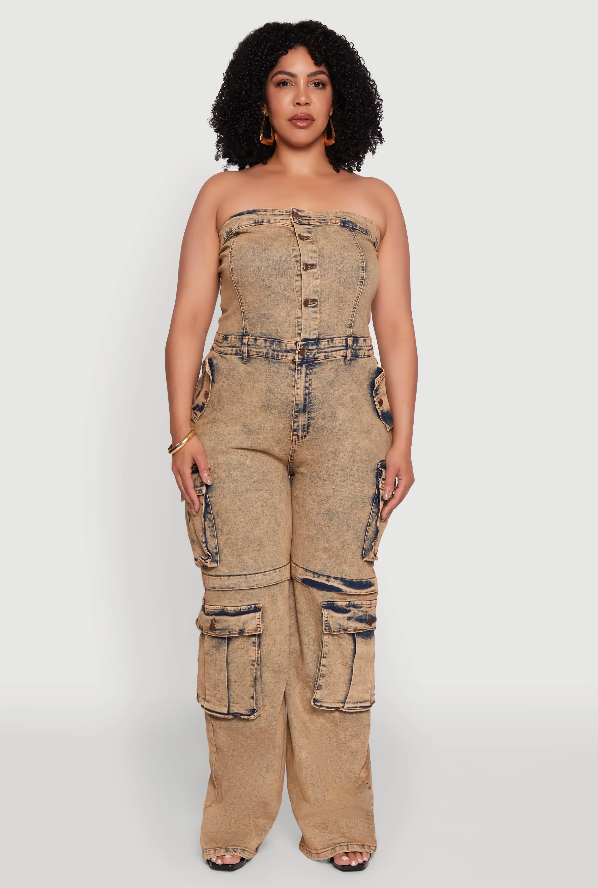 Plus Size Daisy Acid Wash Denim Tube Utility Jumpsuit sold by Rainbow product image thumbnail 2