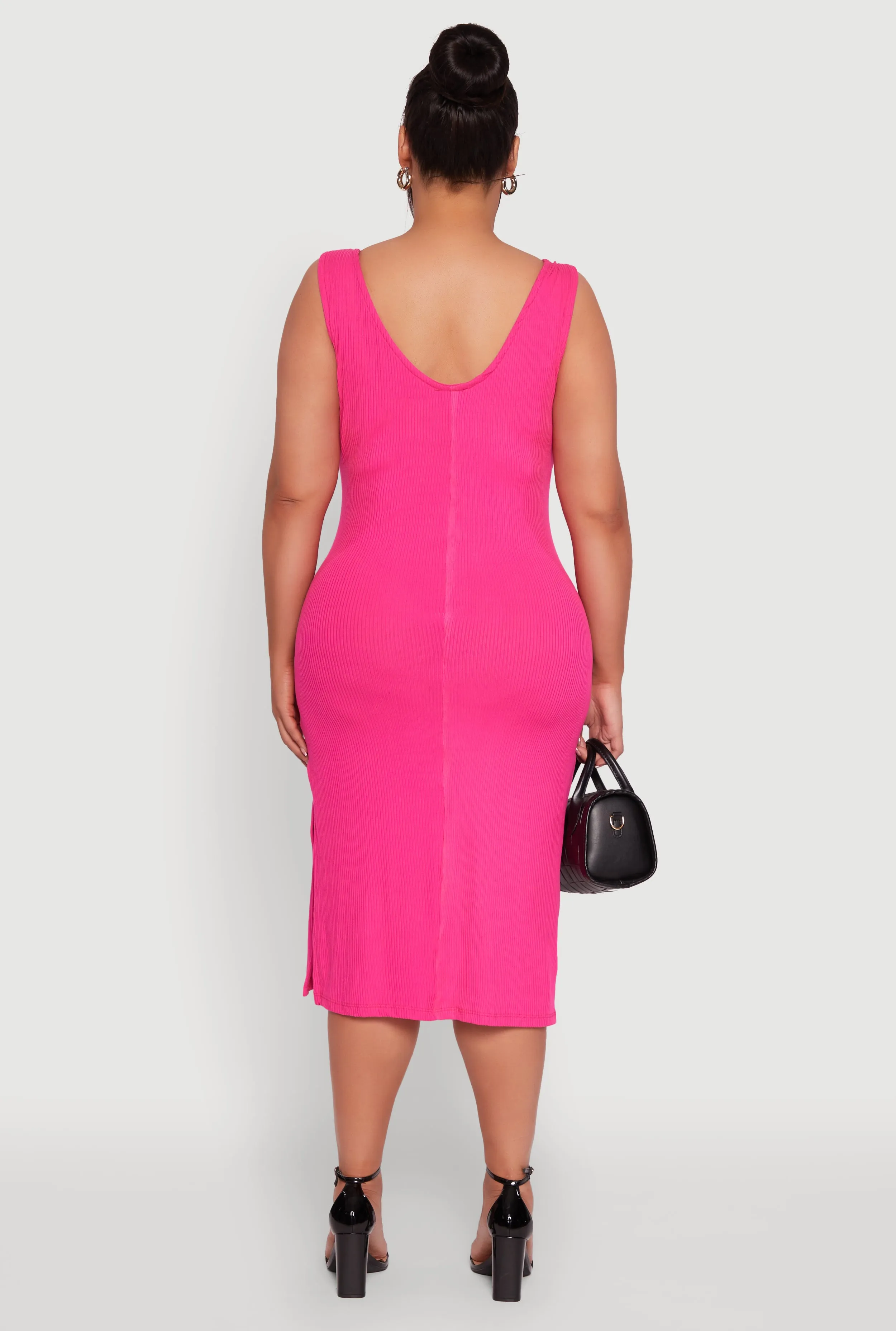 Plus Size Ribbed Knit Side Slit Ruched Tank Dress sold by Rainbow product image thumbnail 5