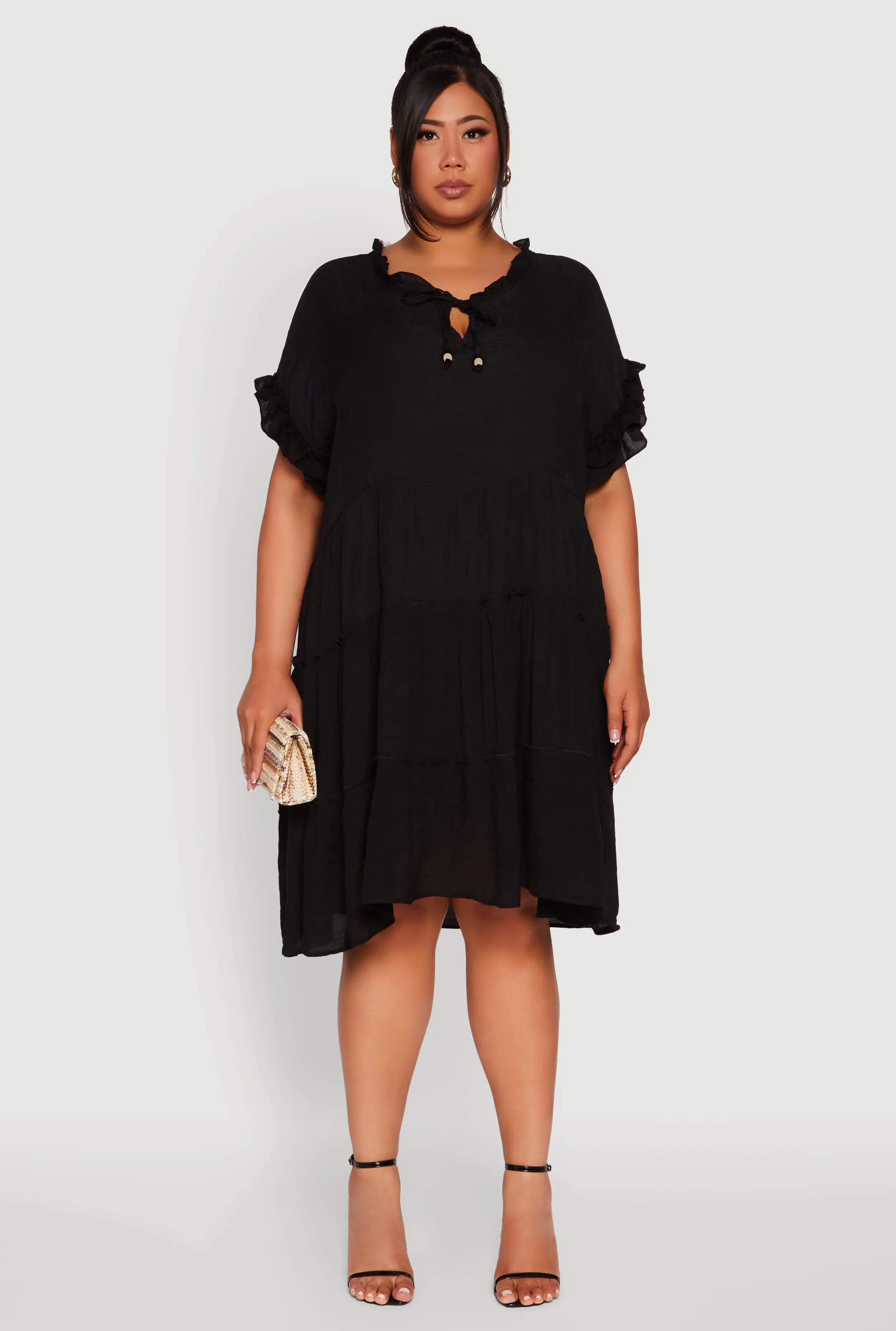 Plus Size Beaded Keyhole Tiered Midi Dress sold by Rainbow