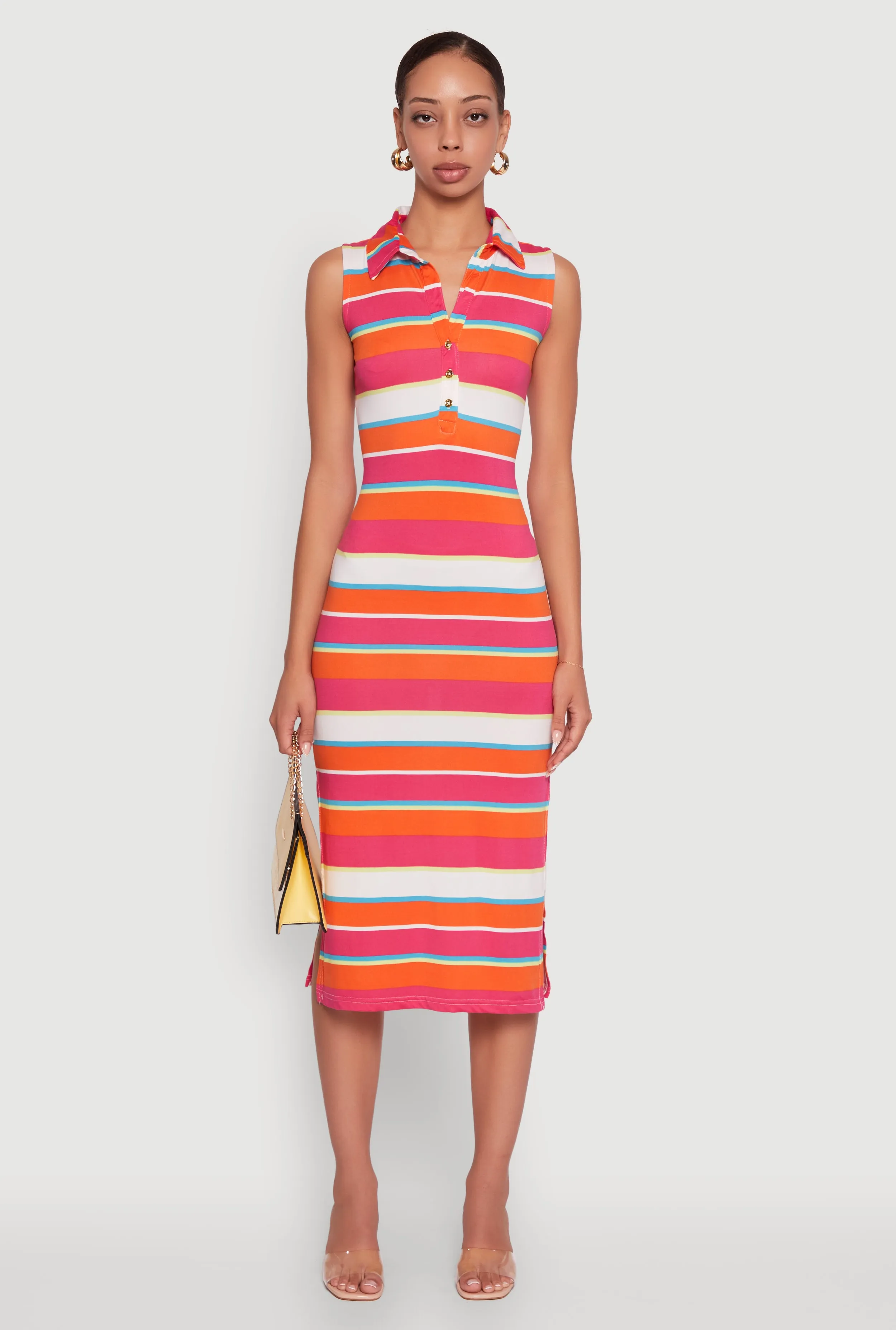 Striped Sleeveless Side Slit Shirt Dress sold by Rainbow product image thumbnail 2