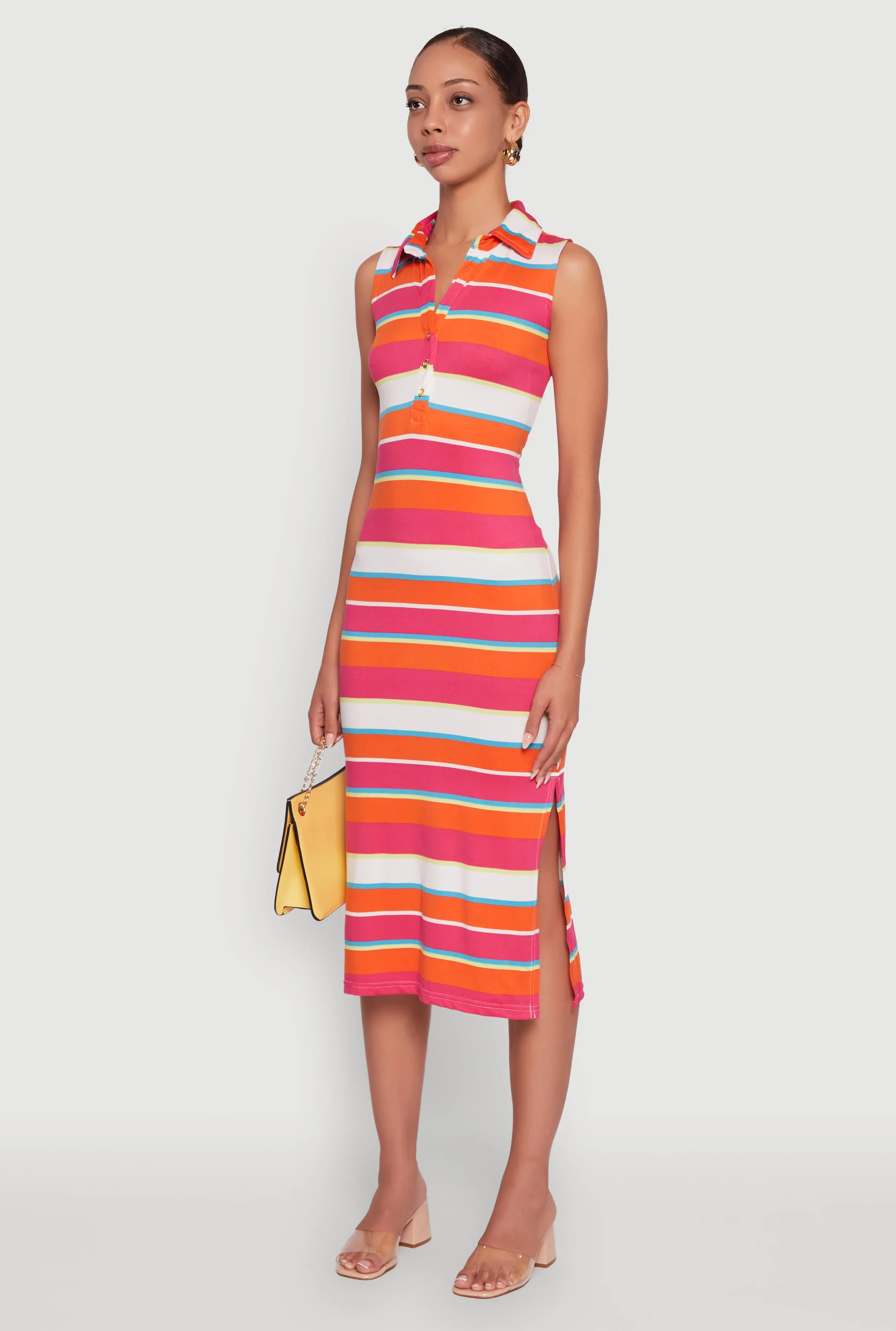 Striped Sleeveless Side Slit Shirt Dress sold by Rainbow product image thumbnail 3