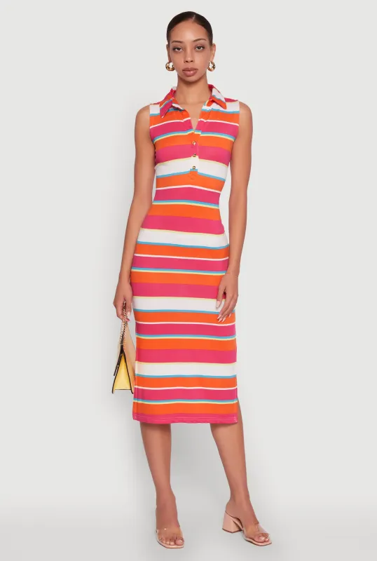 Striped Sleeveless Side Slit Shirt Dress sold by Rainbow