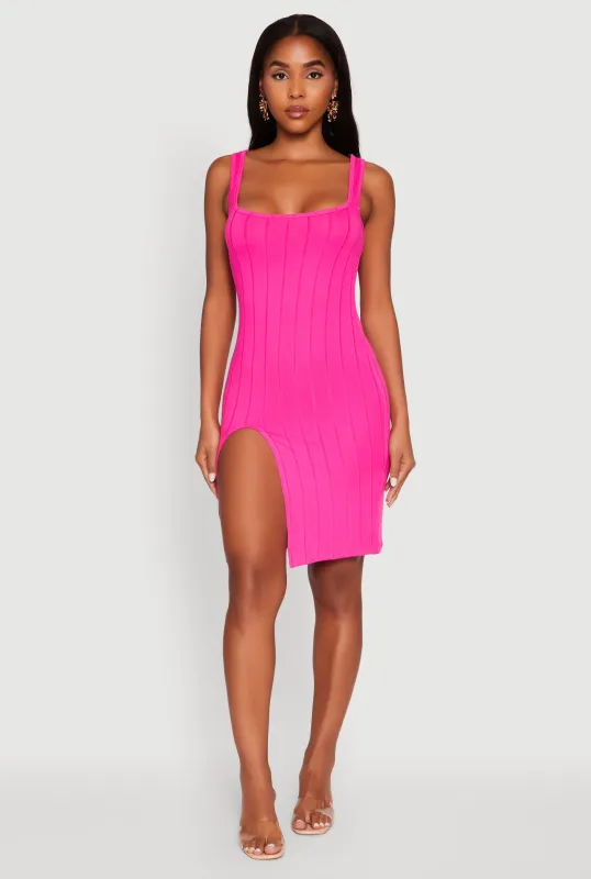 Trendy Ribbed Knit Square Neck Sleeveless Dress sold by Rainbow