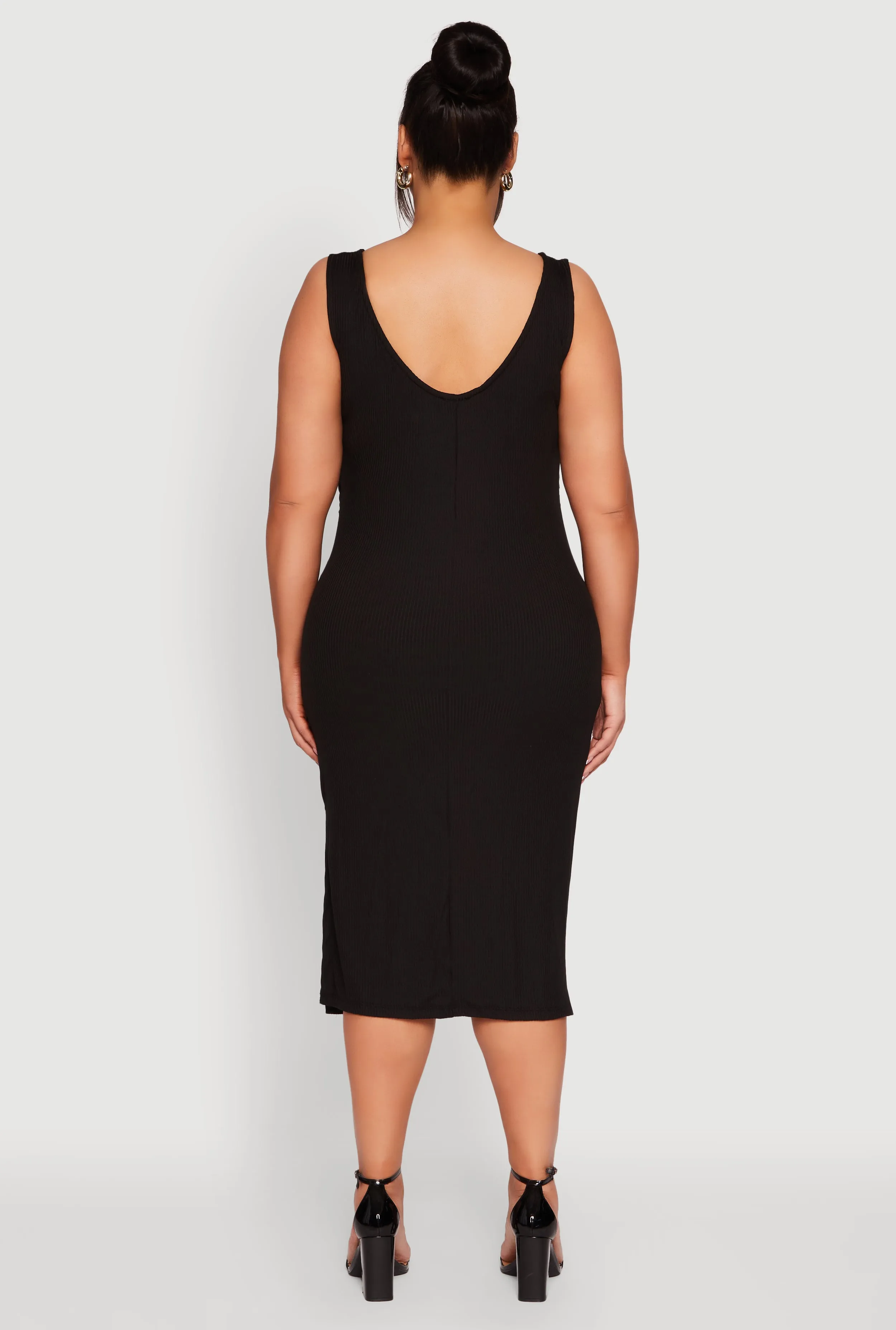 Plus Size Ribbed Knit Side Slit Ruched Tank Dress sold by Rainbow product image thumbnail 5