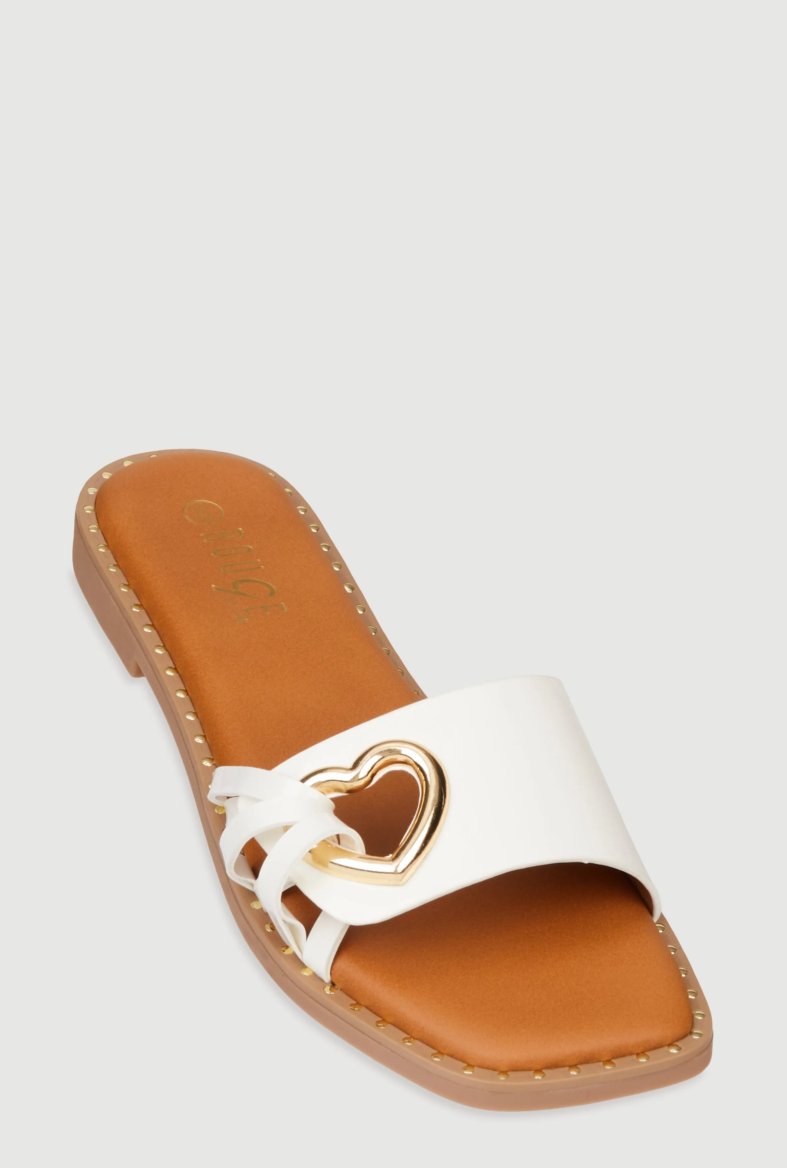 Metallic Heart Cut Out Slide Sandals sold by Rainbow