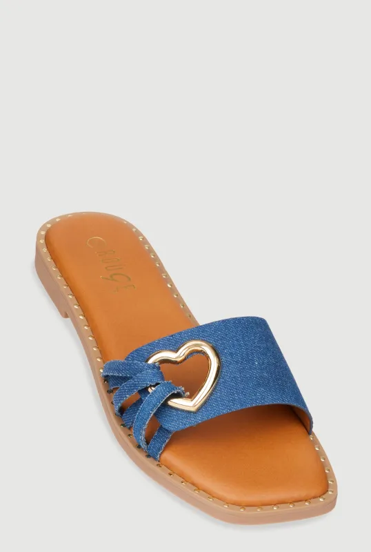 Metallic Heart Cut Out Slide Sandals sold by Rainbow