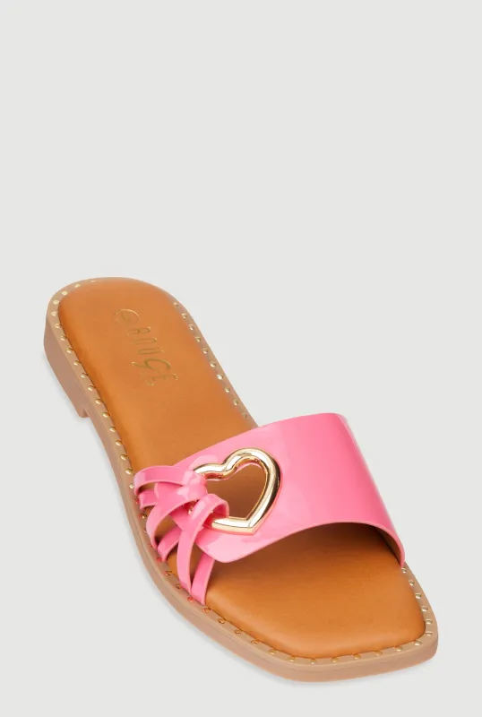 Metallic Heart Cut Out Slide Sandals sold by Rainbow