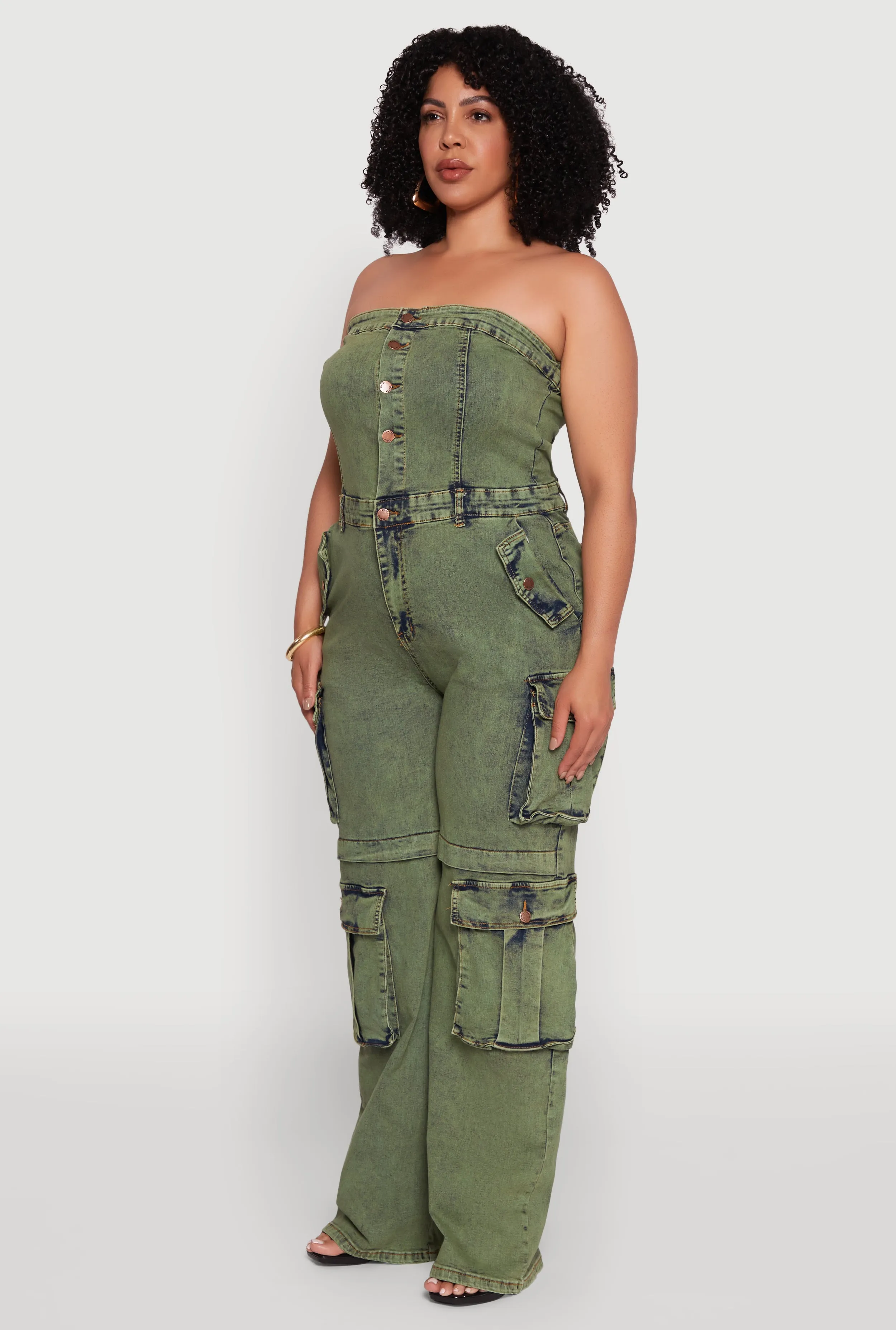 Plus Size Daisy Acid Wash Denim Tube Utility Jumpsuit sold by Rainbow product image thumbnail 3