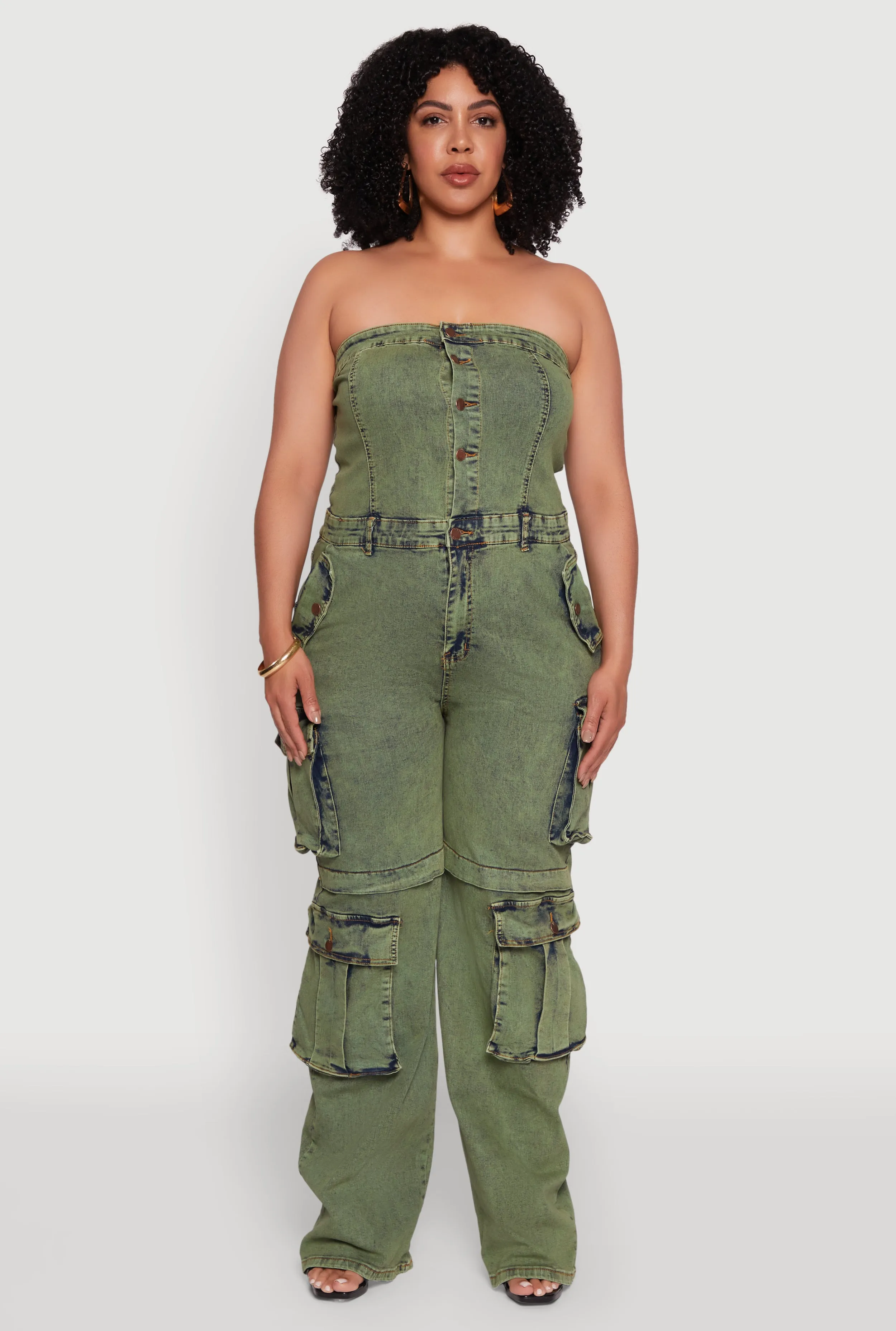Plus Size Daisy Acid Wash Denim Tube Utility Jumpsuit sold by Rainbow product image thumbnail 2