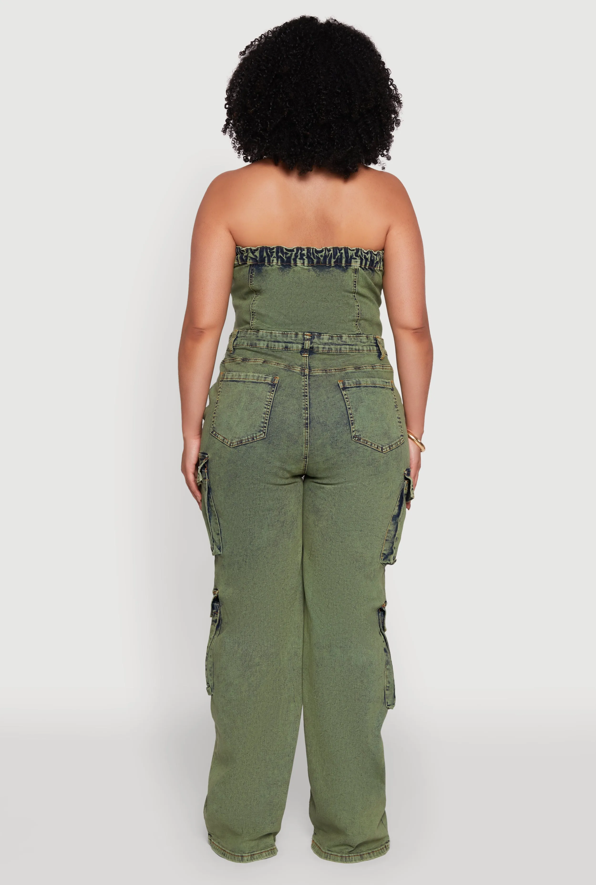 Plus Size Daisy Acid Wash Denim Tube Utility Jumpsuit sold by Rainbow product image thumbnail 5