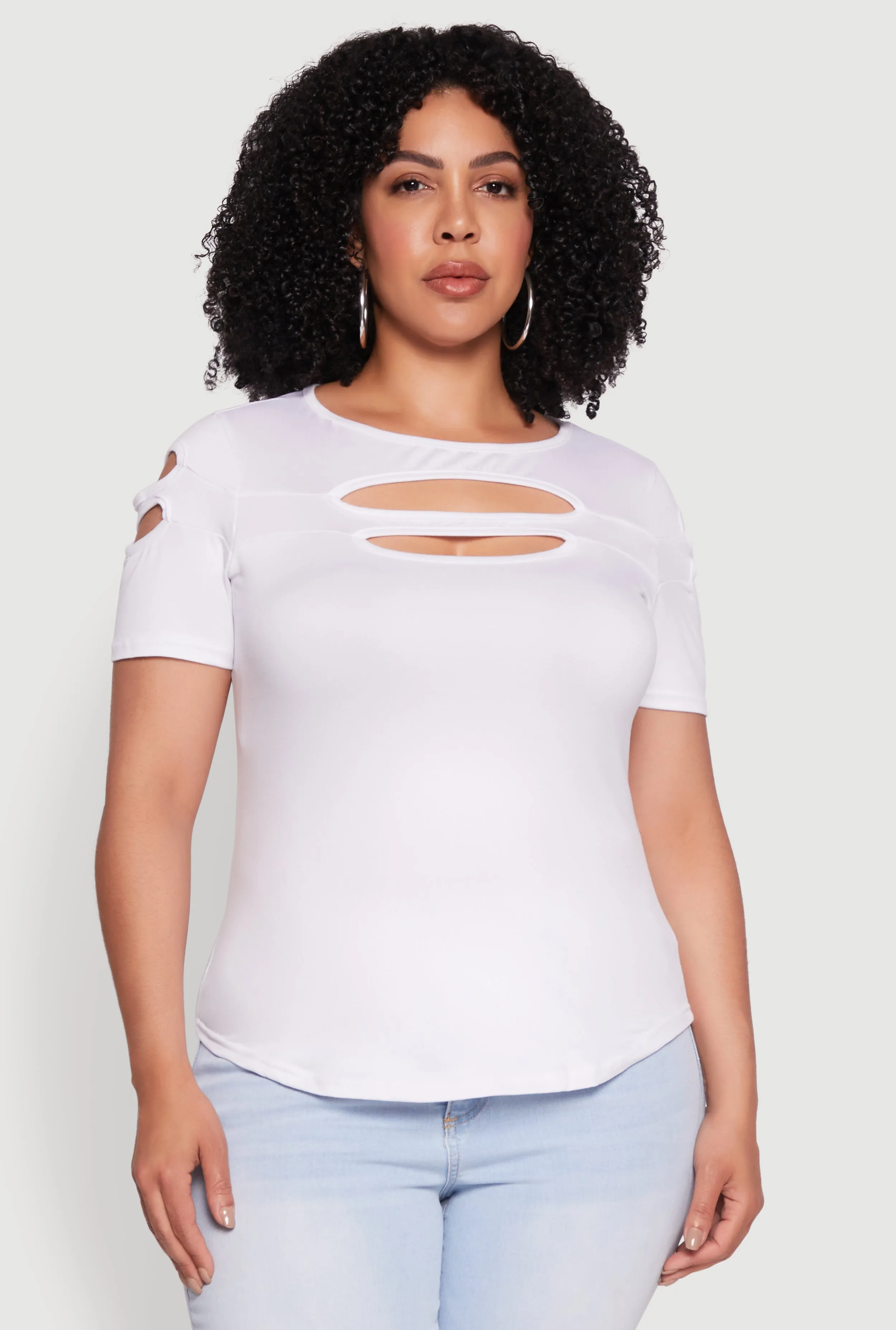 Plus Size Double Keyhole Crew Neck T-Shirt sold by Rainbow product image thumbnail 2