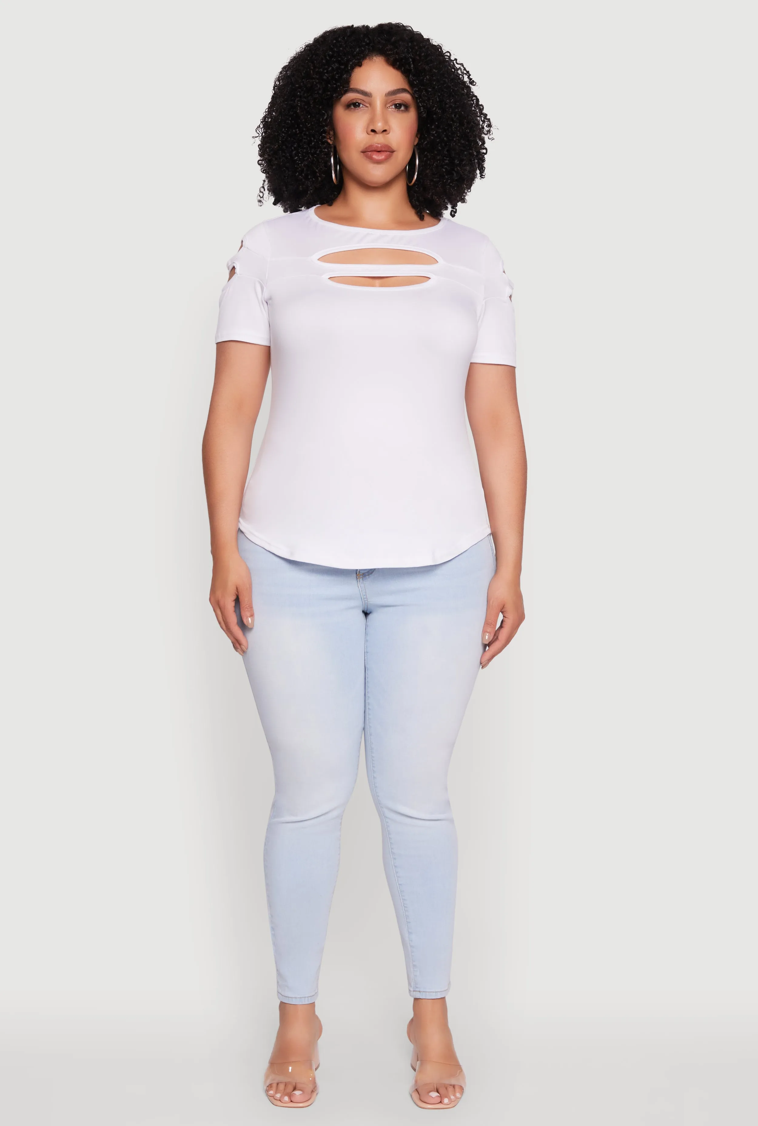 Plus Size Double Keyhole Crew Neck T-Shirt sold by Rainbow product image thumbnail 3