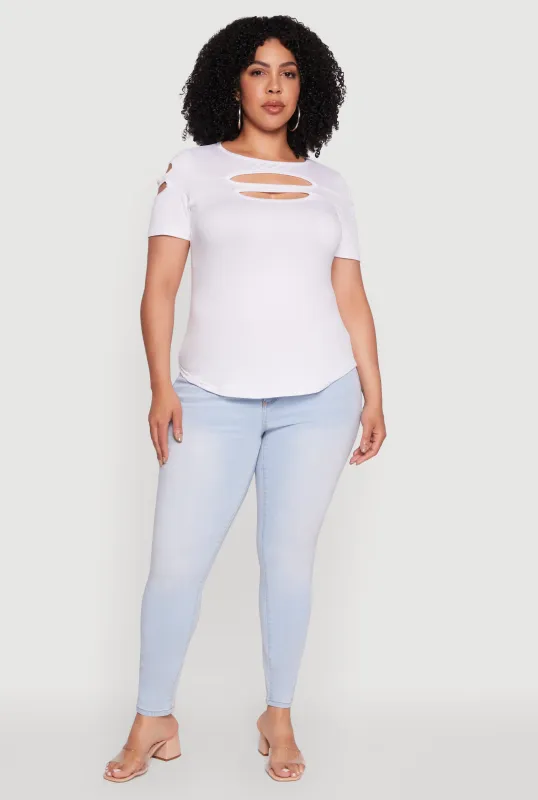 Plus Size Double Keyhole Crew Neck T-Shirt sold by Rainbow