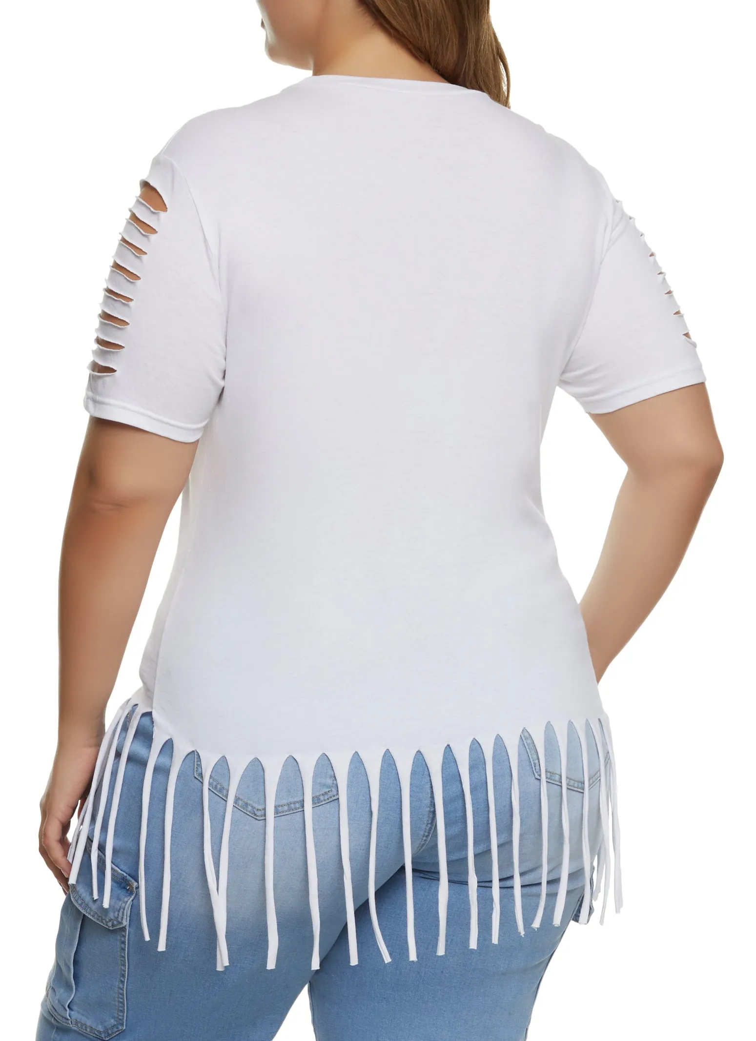Plus Size Laser Cut Fringe Hem Tee sold by Rainbow product image thumbnail 2