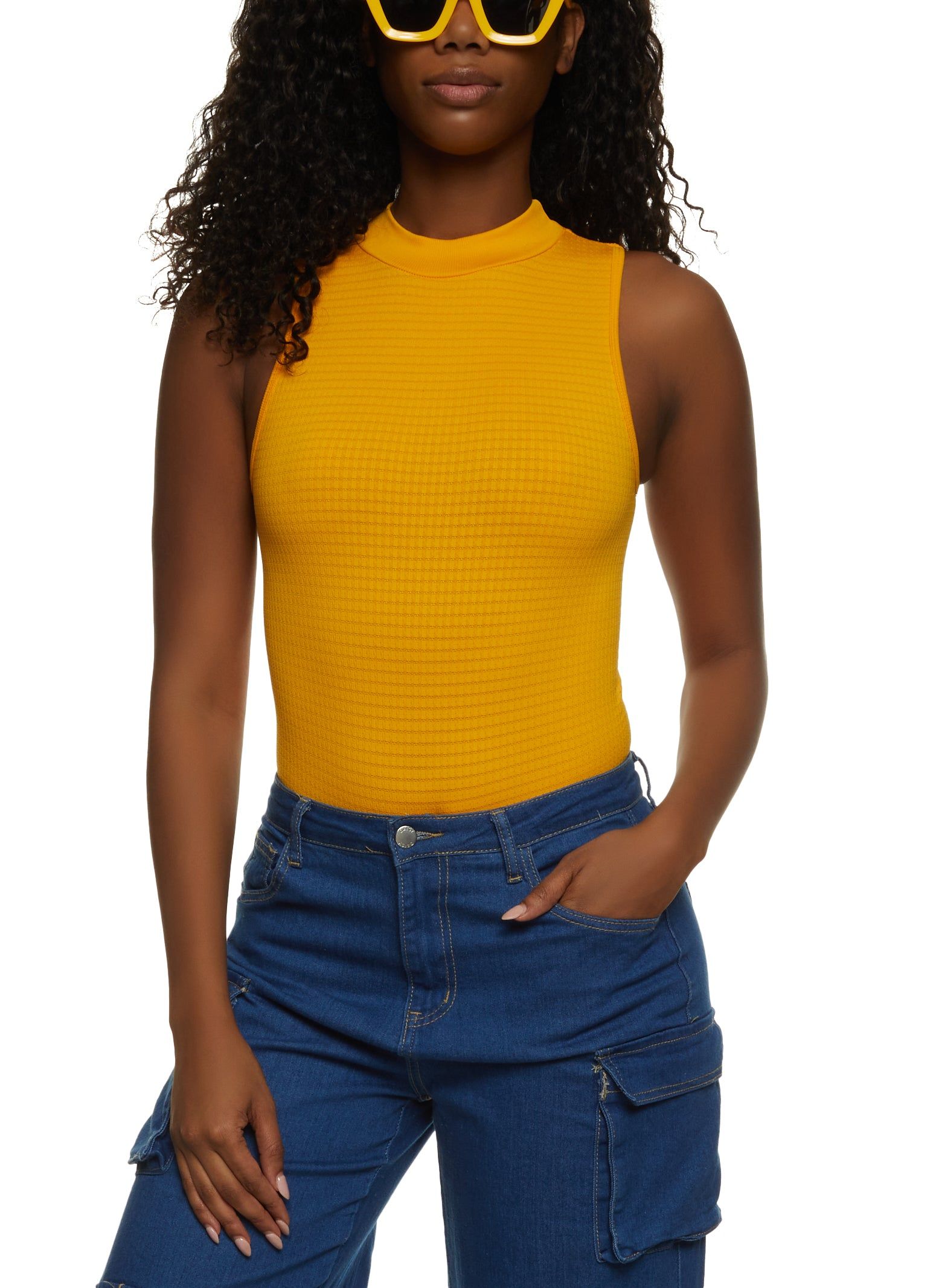 Sleeveless Seamless Waffle Knit Bodysuit sold by Rainbow product image thumbnail 2