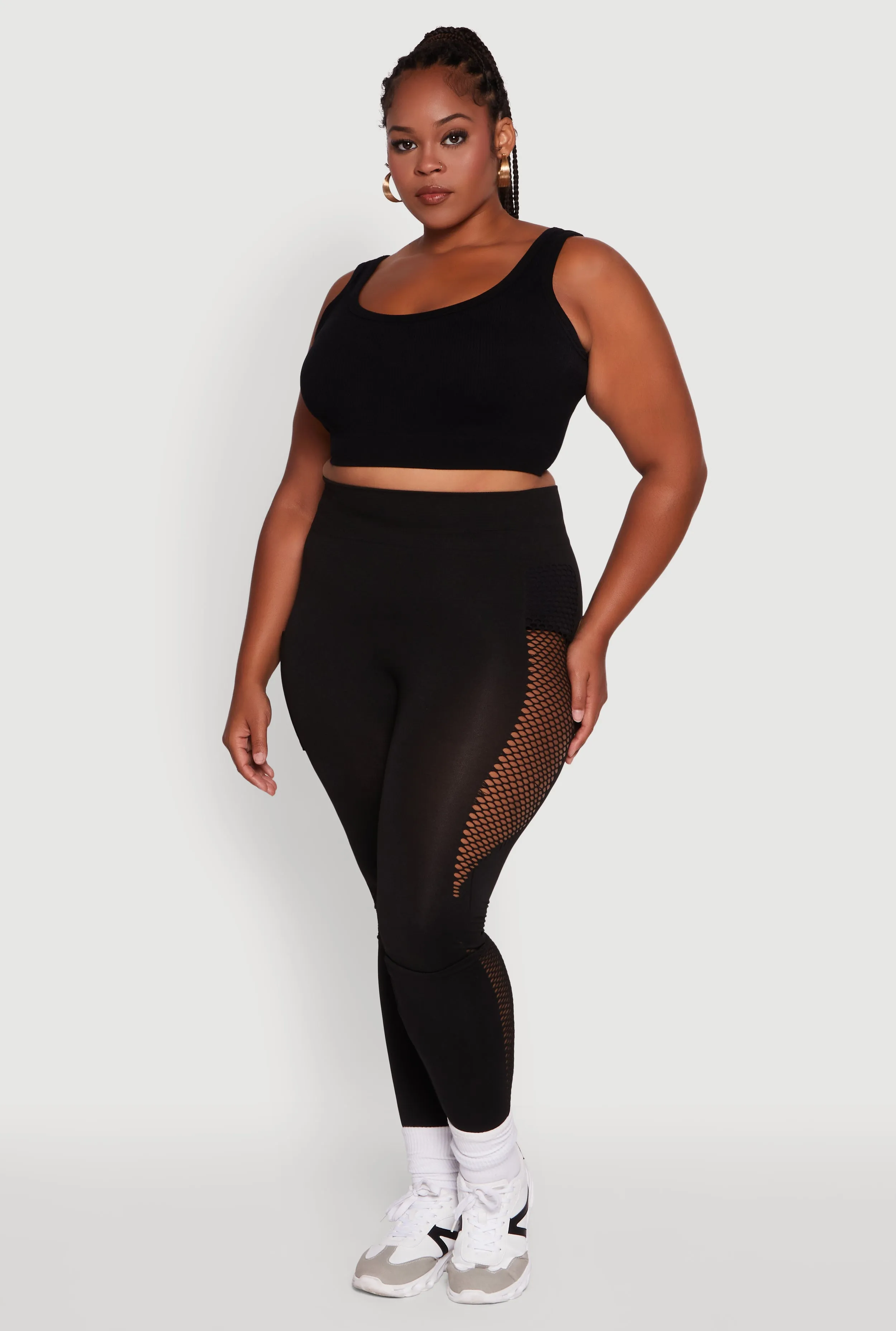 Plus Size Side Pocket Leggings with Fishnet Detail sold by Rainbow