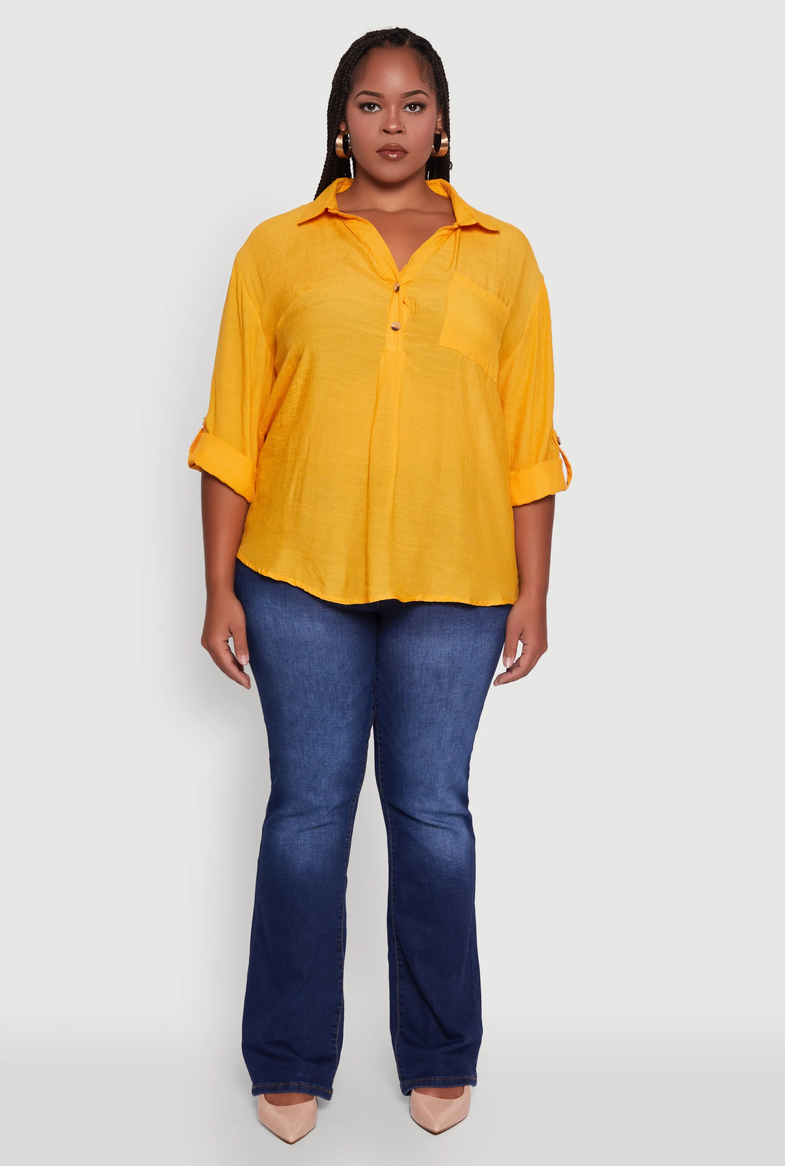 Plus Sized Tabbed Sleeve Collared Henley Top sold by Rainbow product image thumbnail 3
