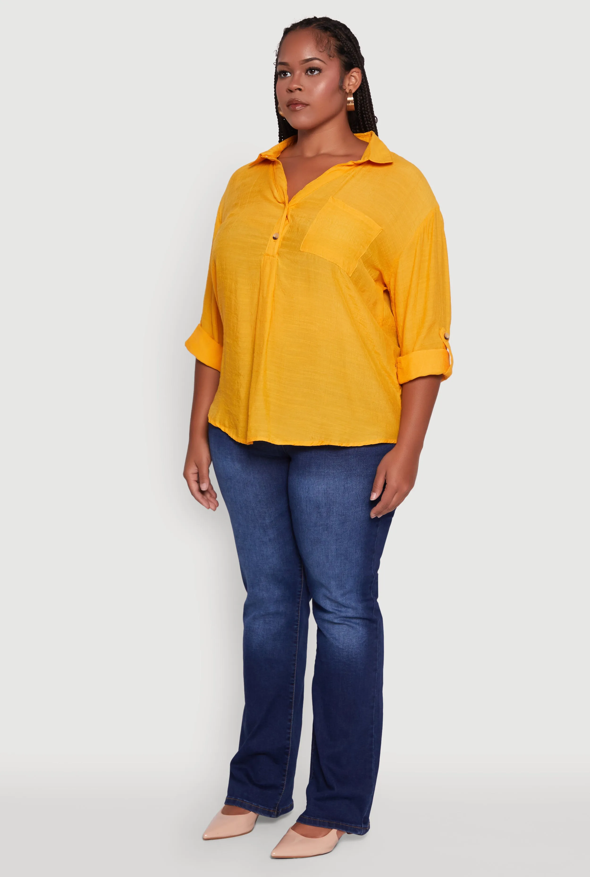 Plus Sized Tabbed Sleeve Collared Henley Top sold by Rainbow product image thumbnail 5