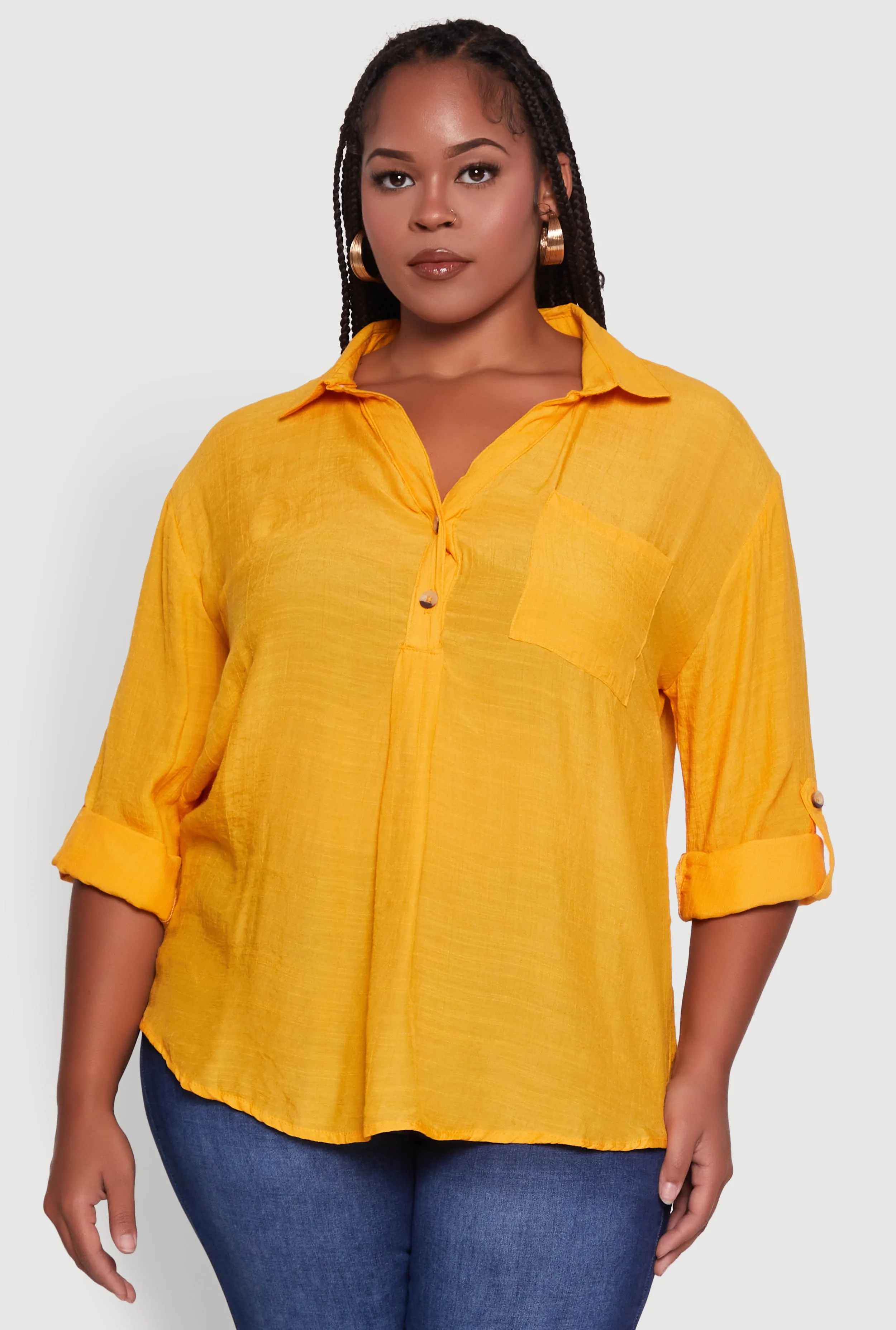 Plus Sized Tabbed Sleeve Collared Henley Top sold by Rainbow product image thumbnail 2