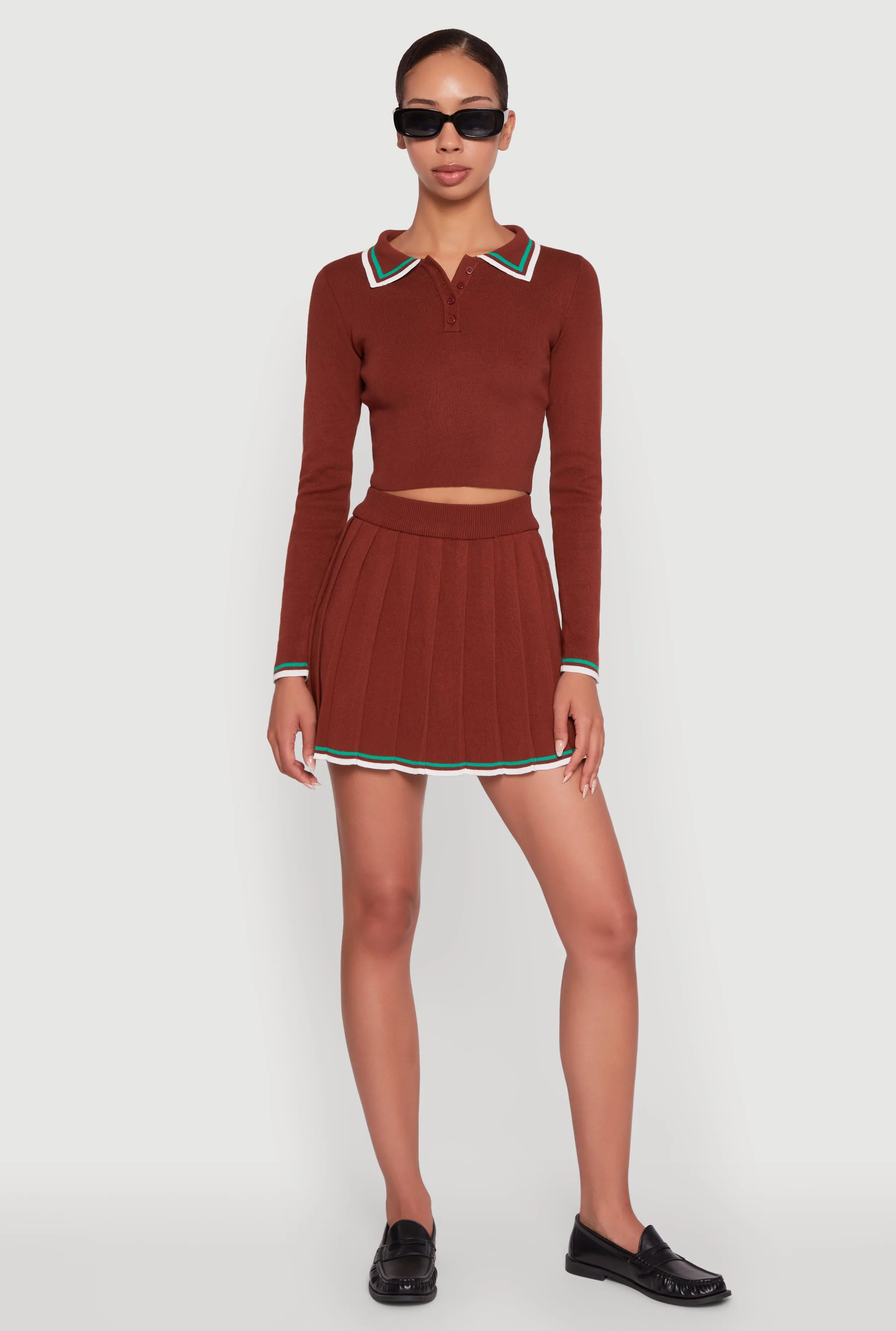 Daisy Contrast Trim Mini Pleated Tennis Skirt sold by Rainbow