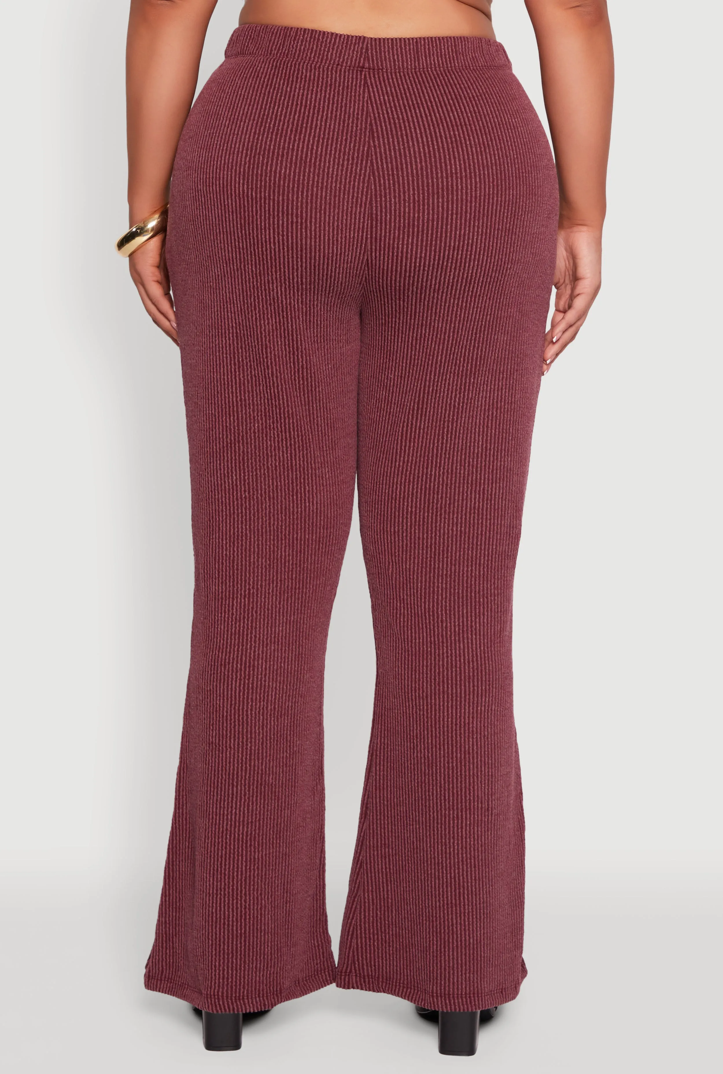 Plus Size High Waisted Ribbed Knit Flare Leg Pants sold by Rainbow product image thumbnail 5