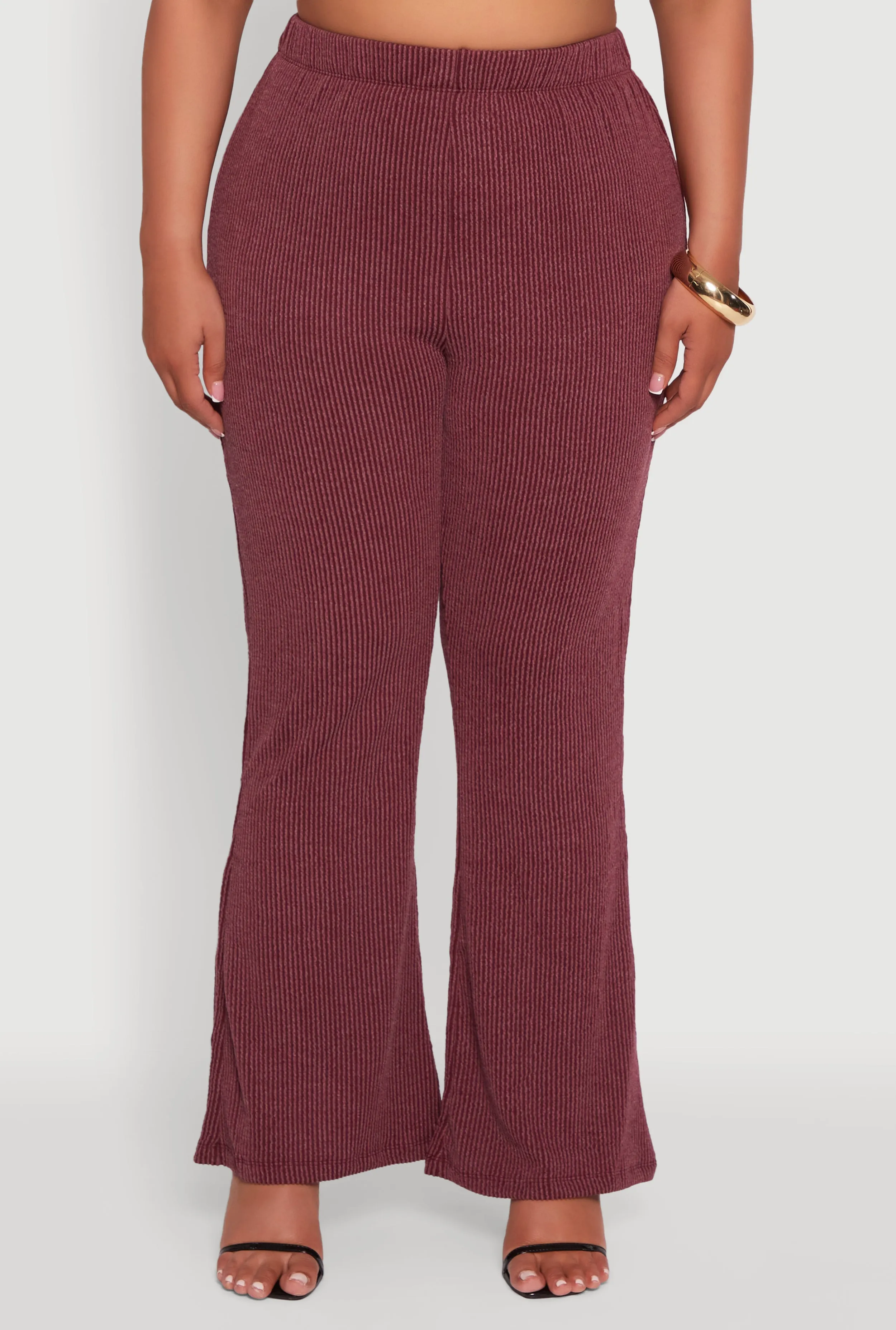 Plus Size High Waisted Ribbed Knit Flare Leg Pants sold by Rainbow product image thumbnail 3