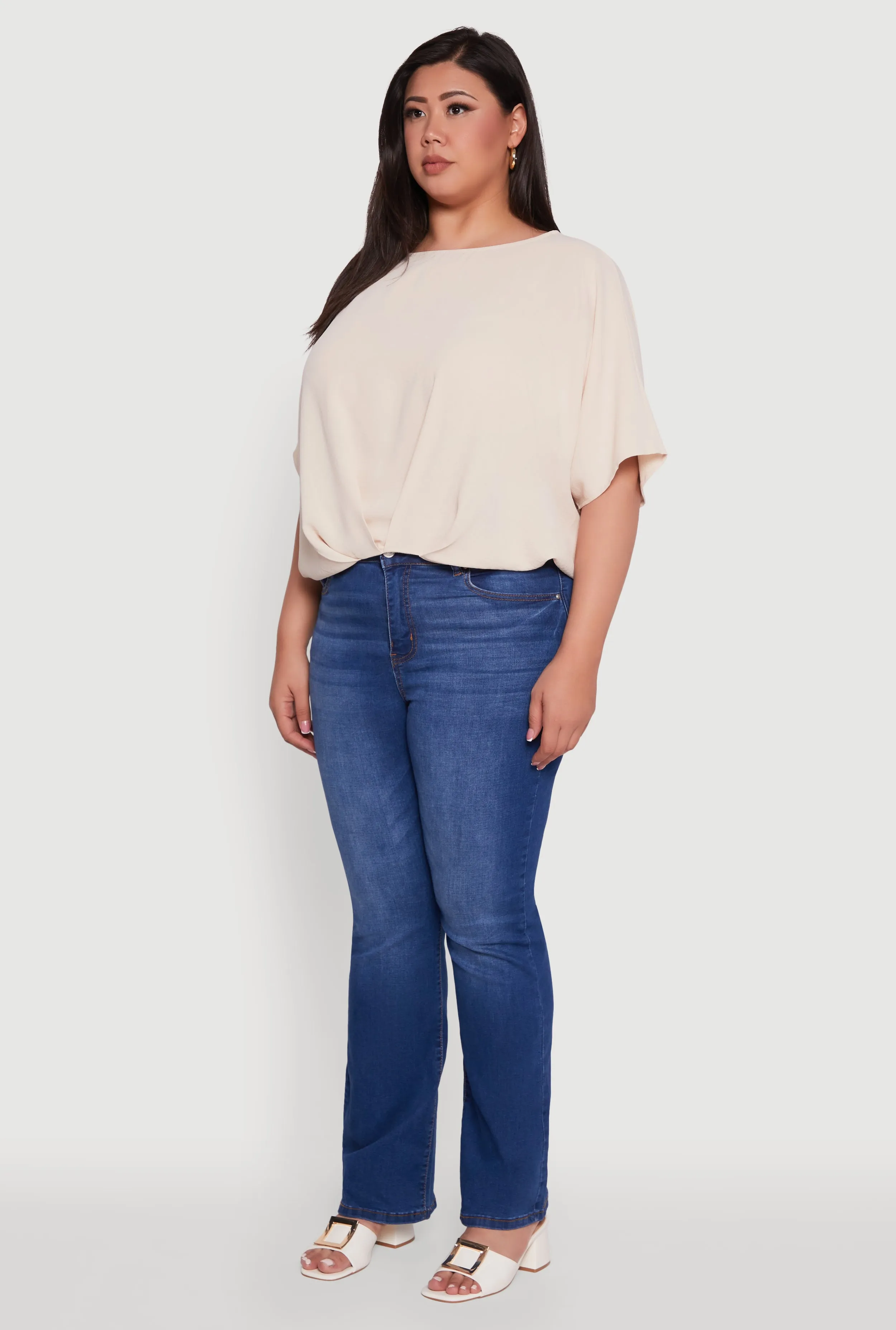 Plus Size Crepe Knit Gathered Hem Dolman Sleeve Blouse sold by Rainbow product image thumbnail 5