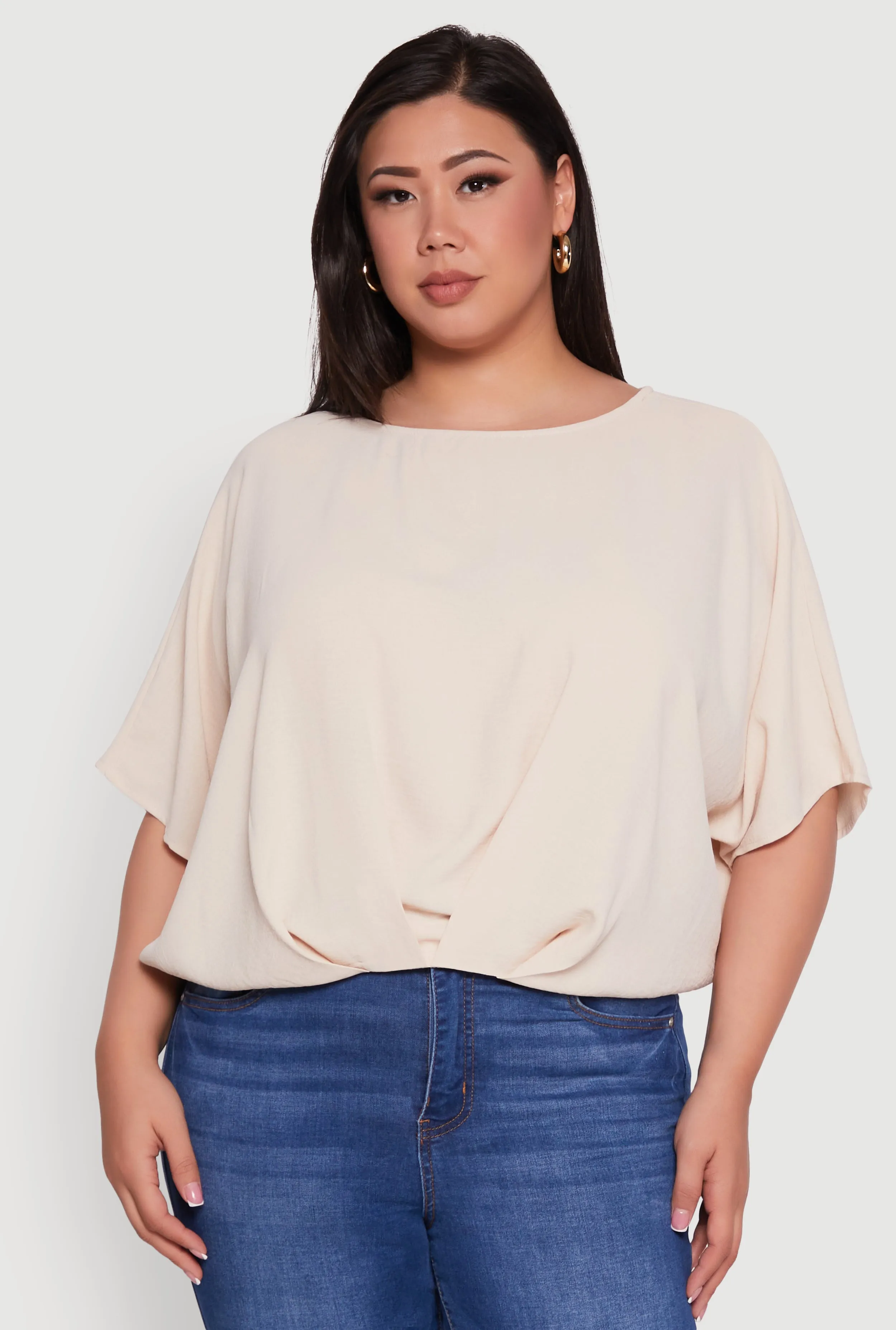 Plus Size Crepe Knit Gathered Hem Dolman Sleeve Blouse sold by Rainbow product image thumbnail 2