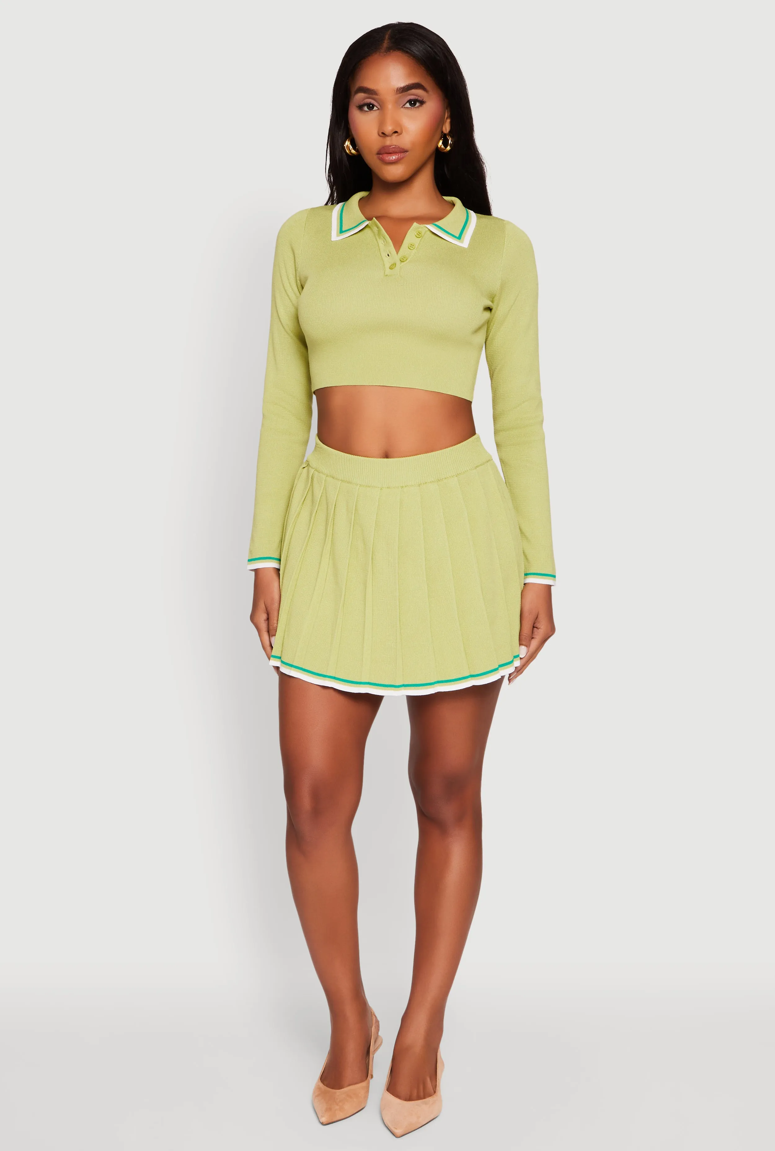 Daisy Contrast Trim Cropped Long Sleeve Polo Shirt sold by Rainbow product image thumbnail 3