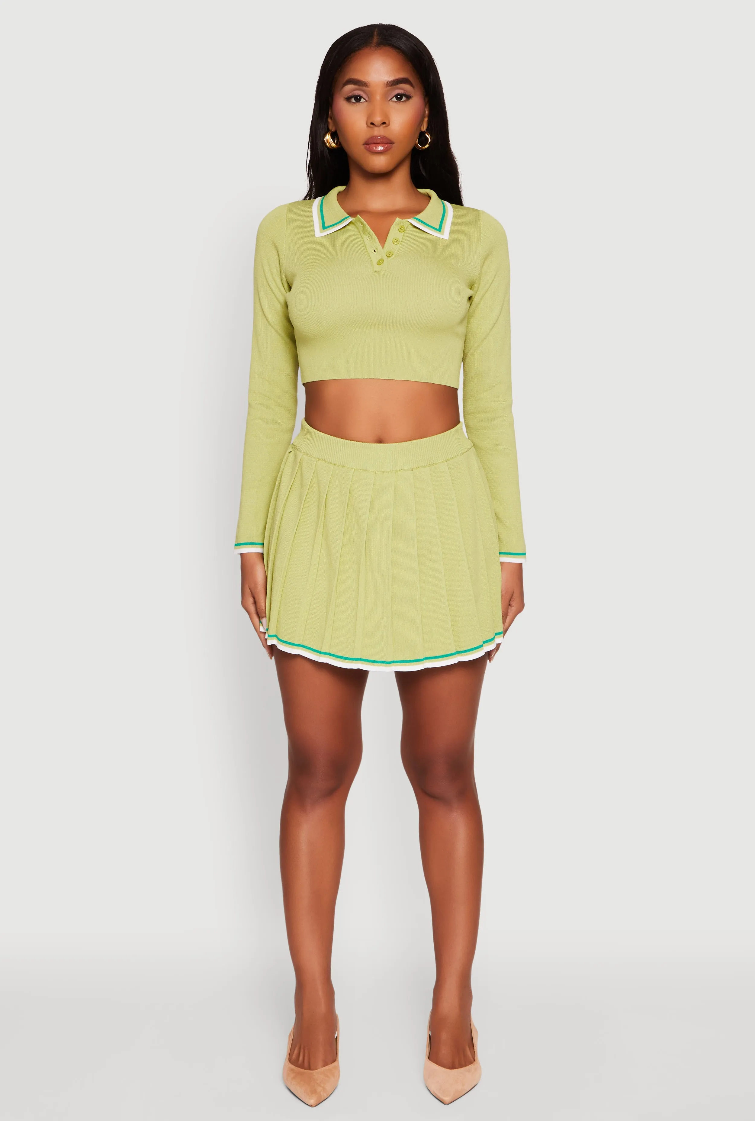 Daisy Contrast Trim Cropped Long Sleeve Polo Shirt sold by Rainbow product image thumbnail 2