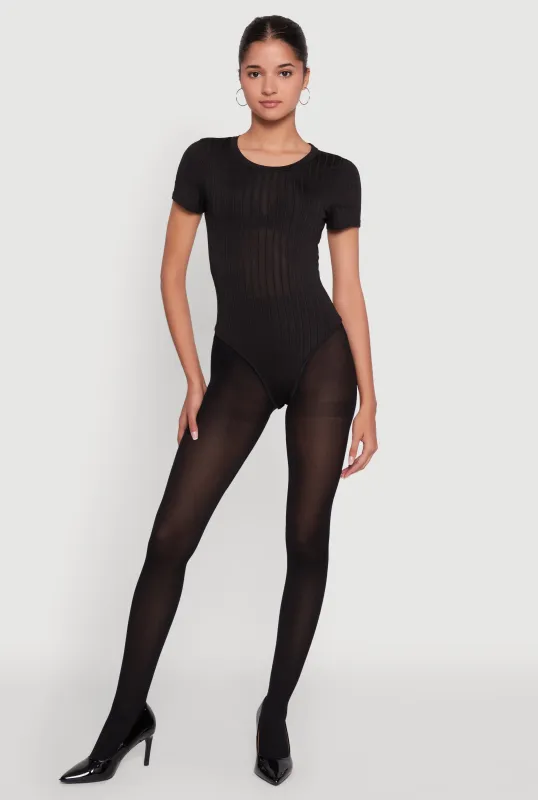 Daisy Rib Knit Short Sleeve Crew Neck Bodysuit sold by Rainbow