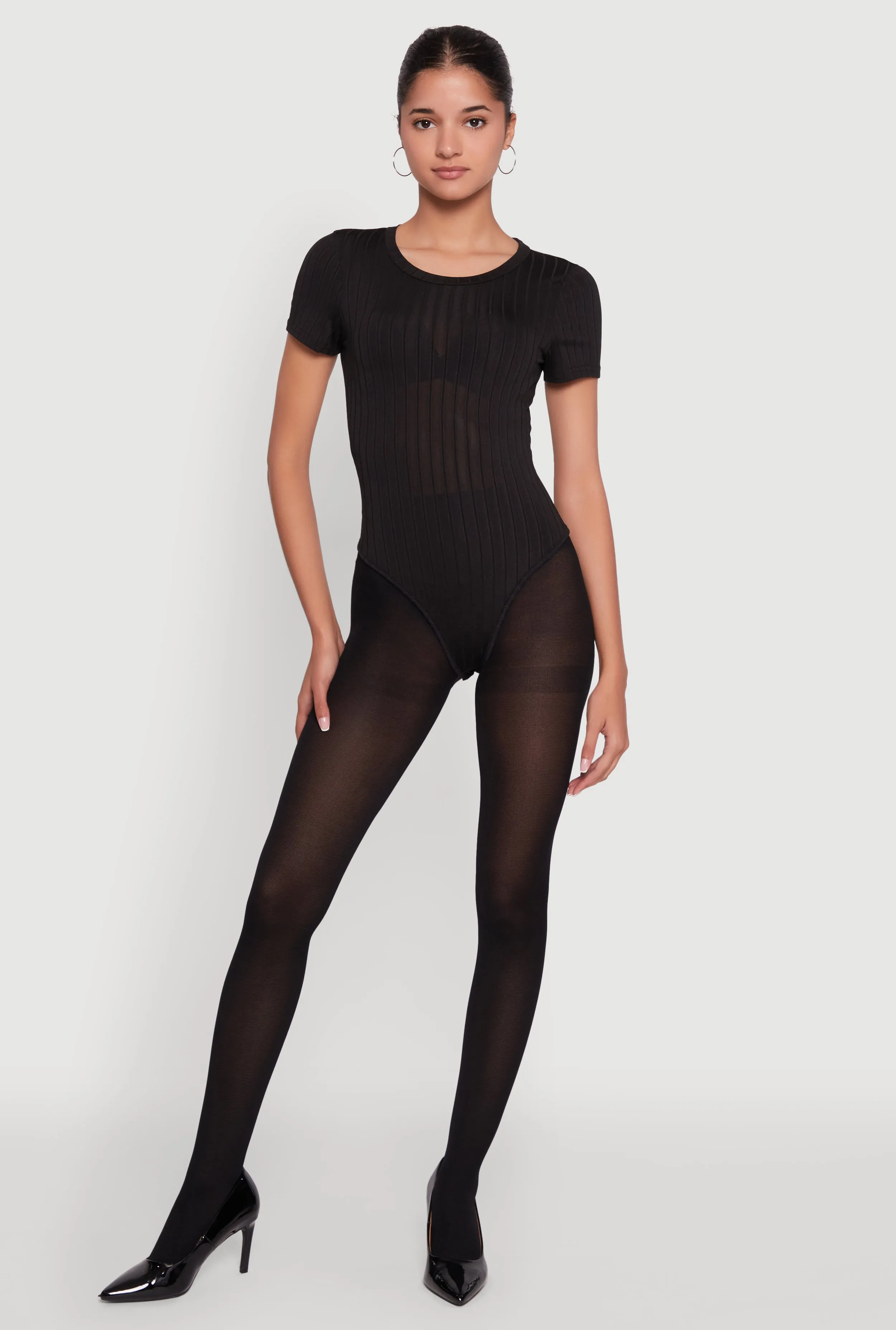 Daisy Rib Knit Short Sleeve Crew Neck Bodysuit sold by Rainbow