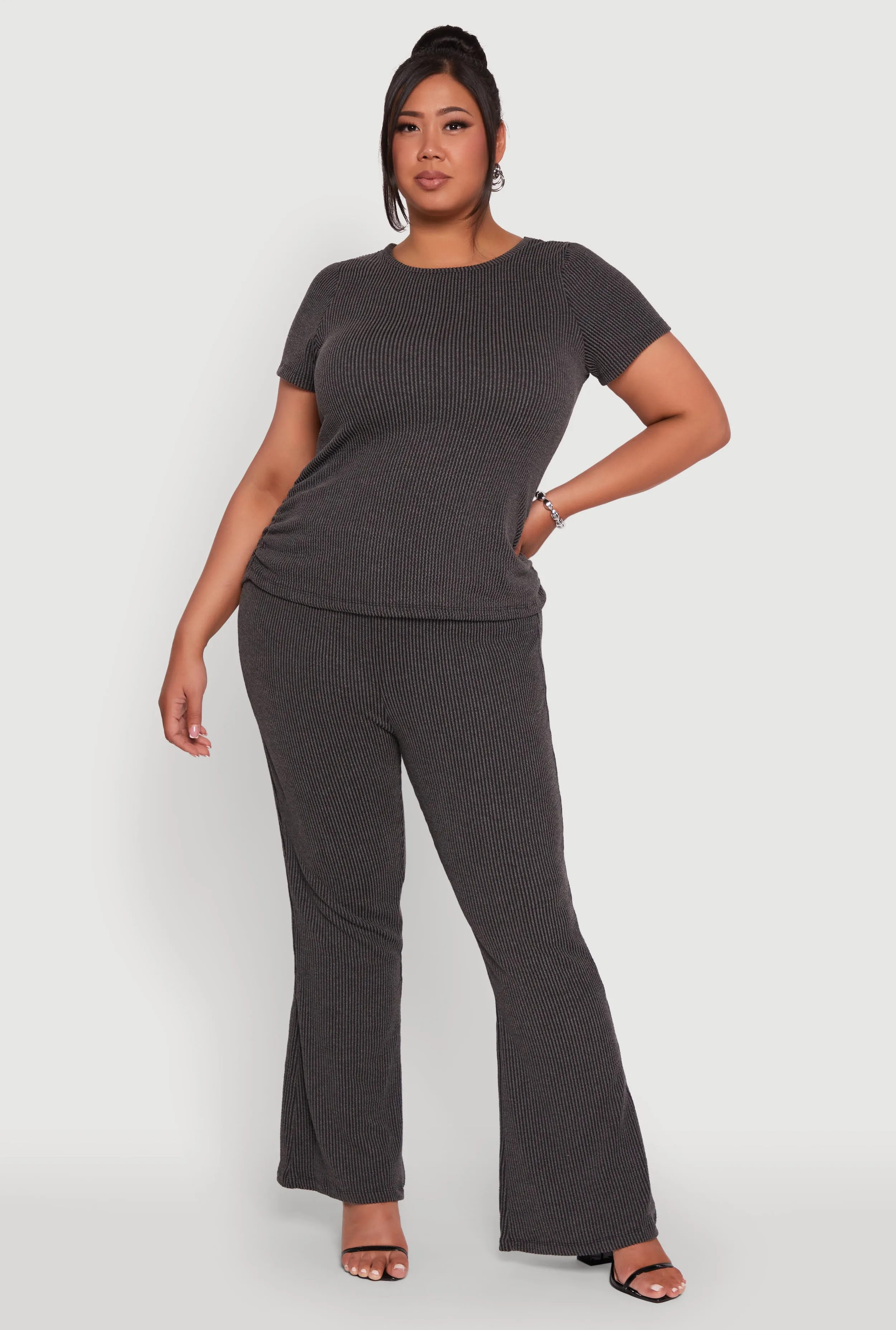 Plus Size Ribbed Knit Classic Fit Solid Crew Neck T-Shirt sold by Rainbow product image thumbnail 2