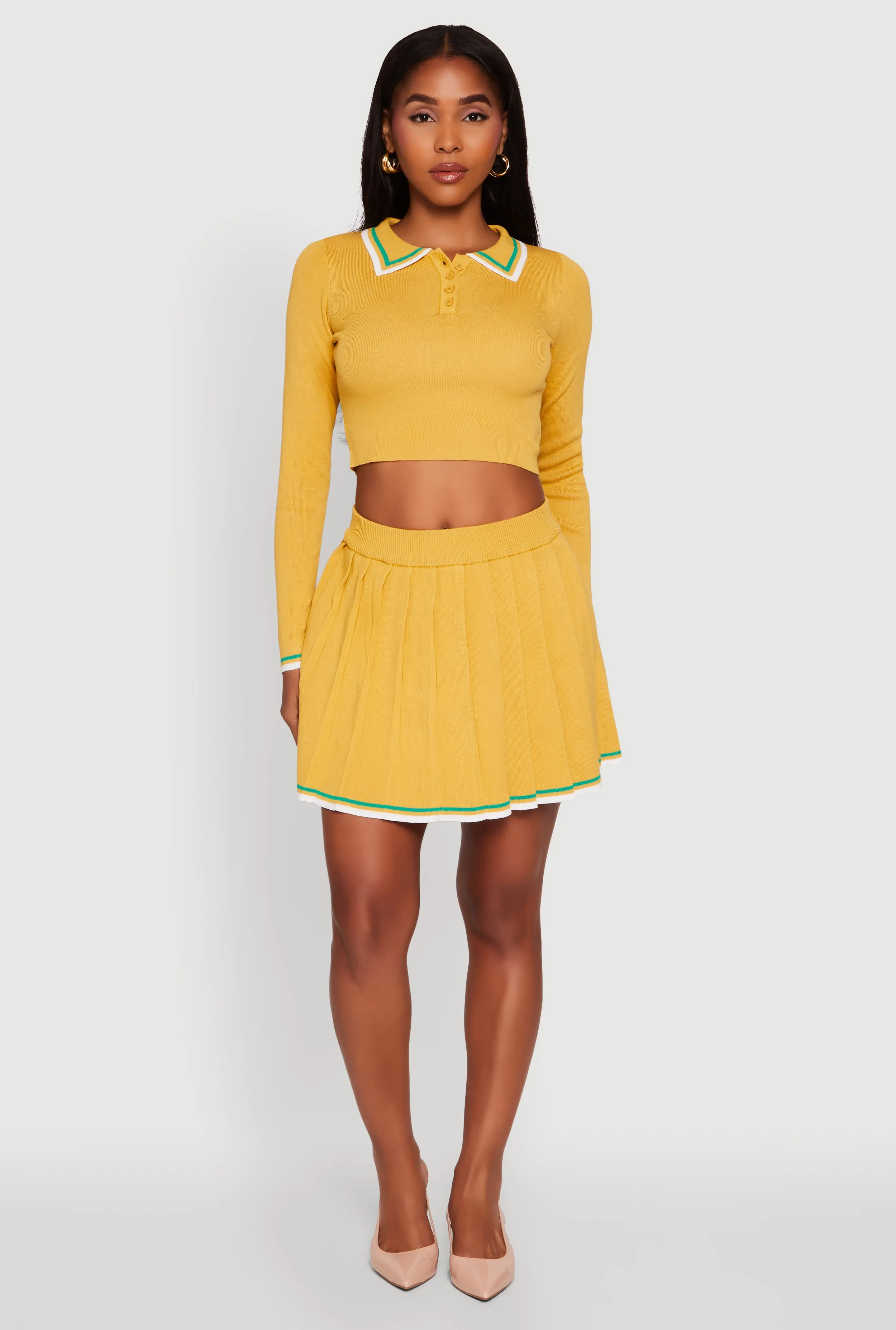 Daisy Contrast Trim Mini Pleated Tennis Skirt sold by Rainbow