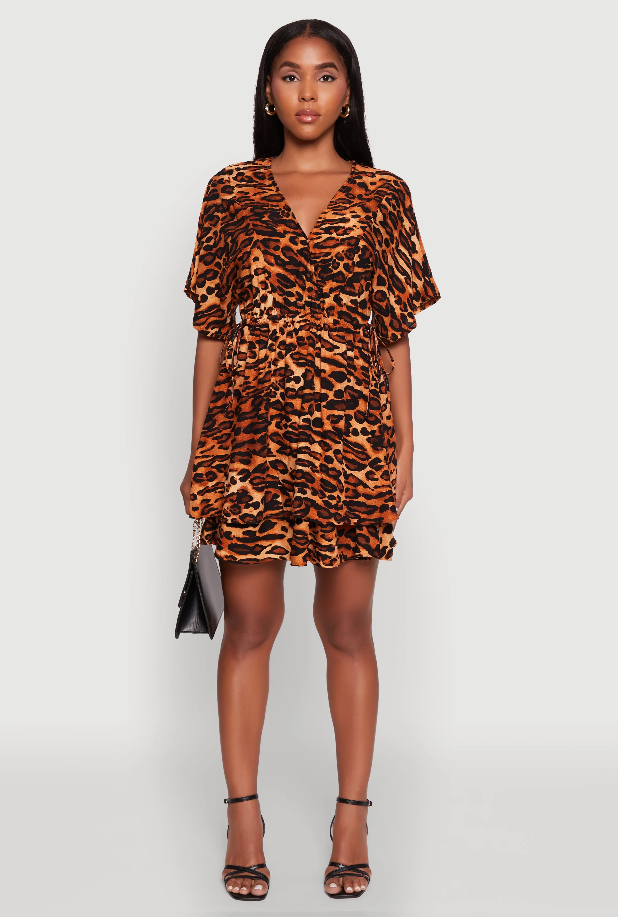 Trendy Leopard Print Tiered V-Neck Cinched Waist Dress sold by Rainbow product image thumbnail 2