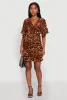 Trendy Leopard Print Tiered V-Neck Cinched Waist Dress sold by Rainbow