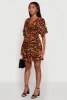Trendy Leopard Print Tiered V-Neck Cinched Waist Dress sold by Rainbow