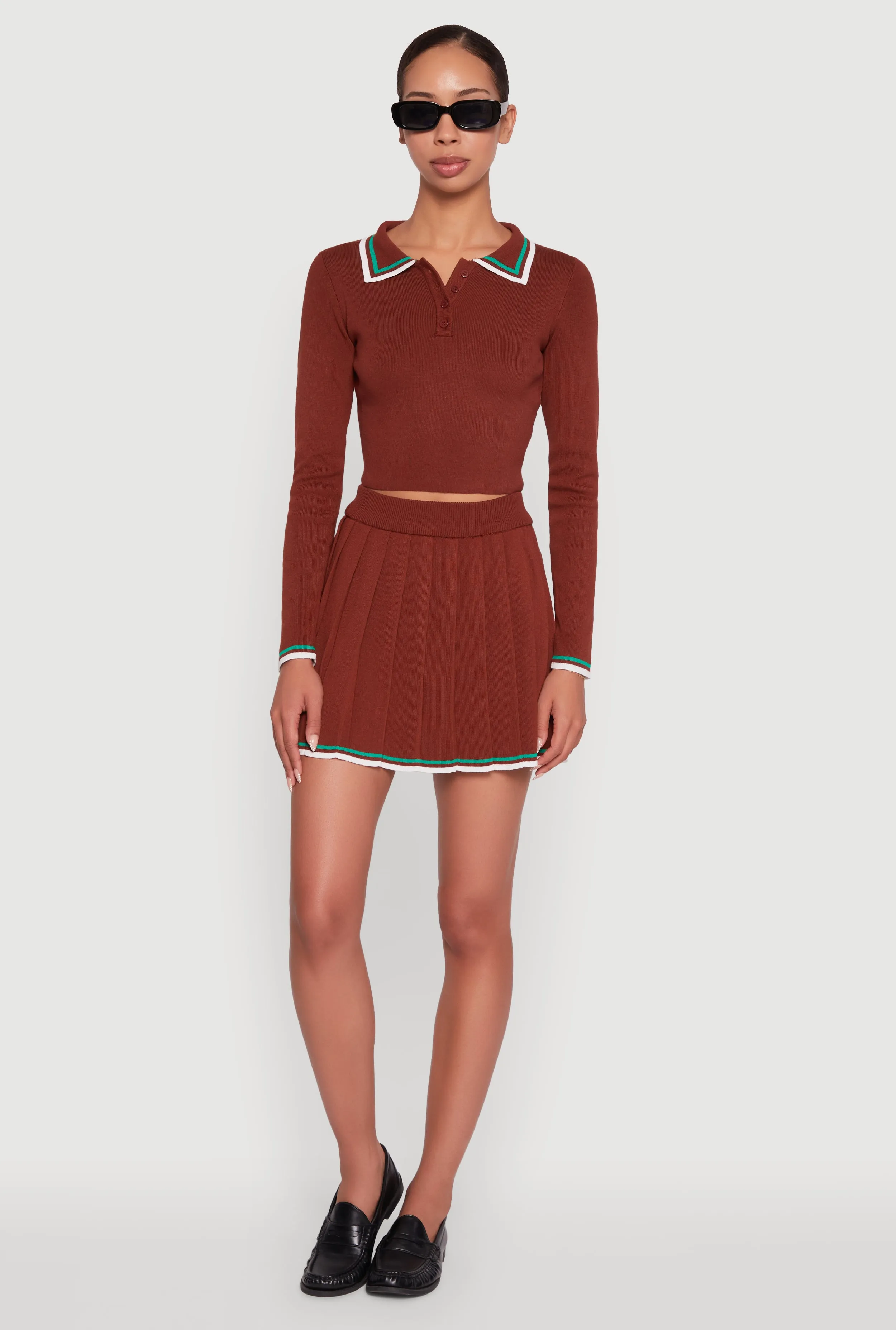 Daisy Contrast Trim Cropped Long Sleeve Polo Shirt sold by Rainbow product image thumbnail 2