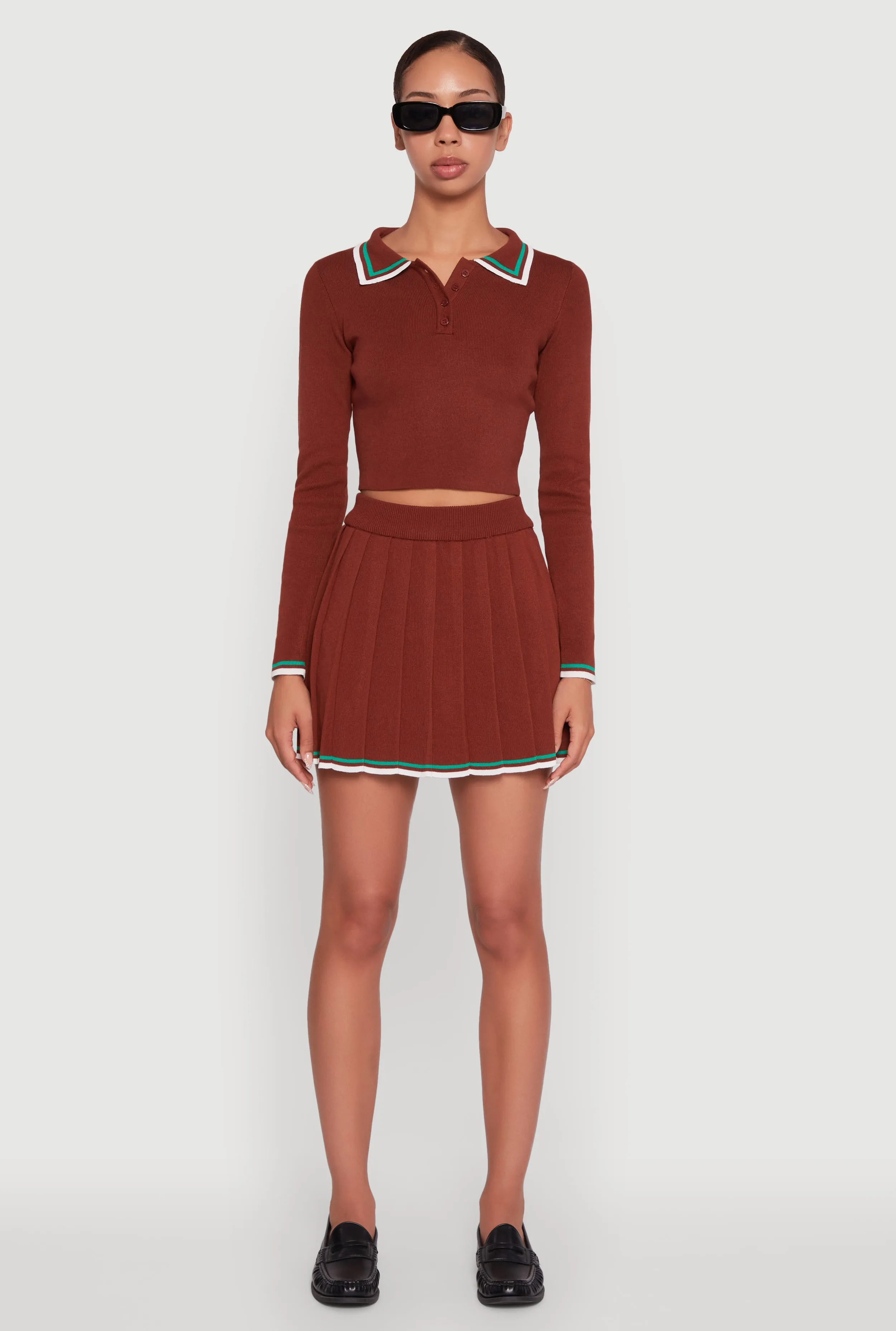 Daisy Contrast Trim Cropped Long Sleeve Polo Shirt sold by Rainbow product image thumbnail 3