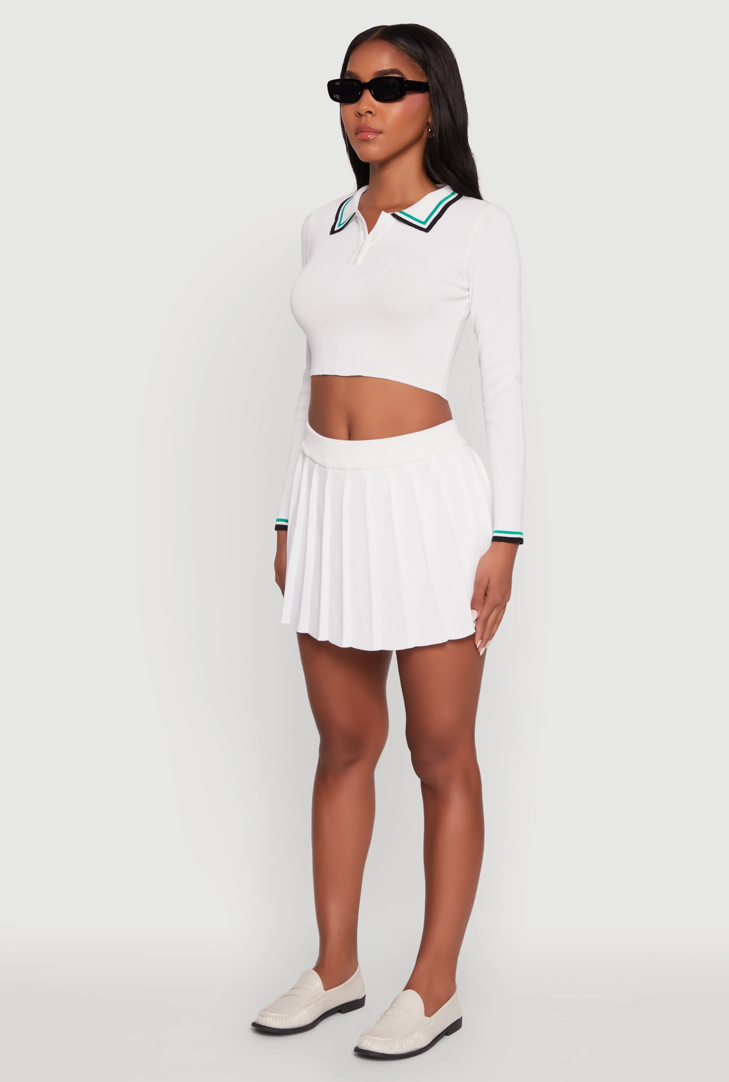 Daisy Contrast Trim Cropped Long Sleeve Polo Shirt sold by Rainbow product image thumbnail 5