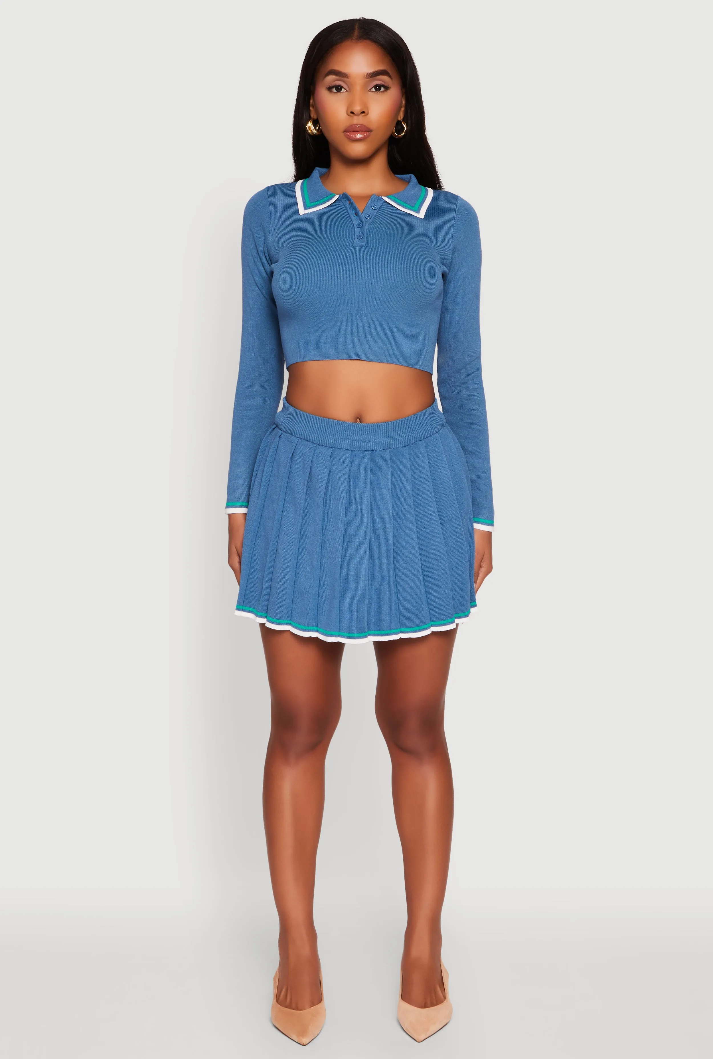 Daisy Contrast Trim Cropped Long Sleeve Polo Shirt sold by Rainbow product image thumbnail 3