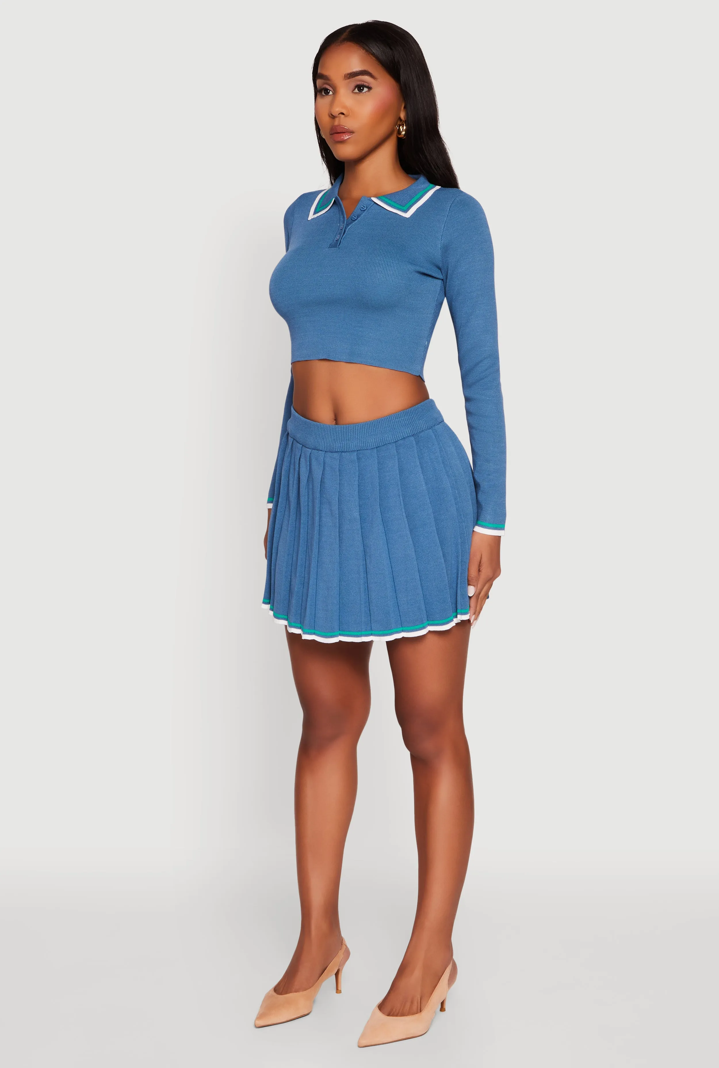 Daisy Contrast Trim Cropped Long Sleeve Polo Shirt sold by Rainbow product image thumbnail 5